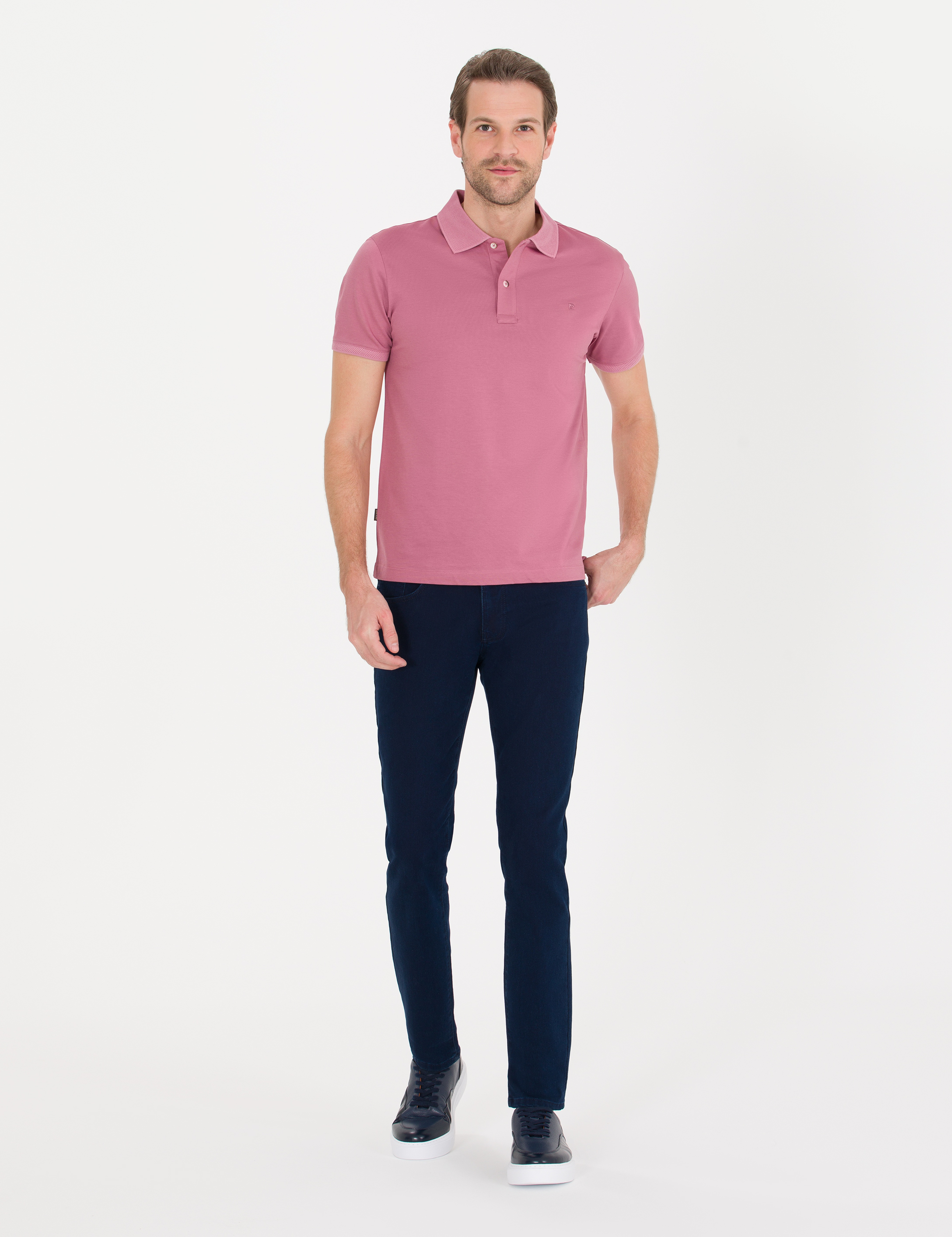 Pembe Slim Fit Polo Yaka Merserize Tişört - Image 2