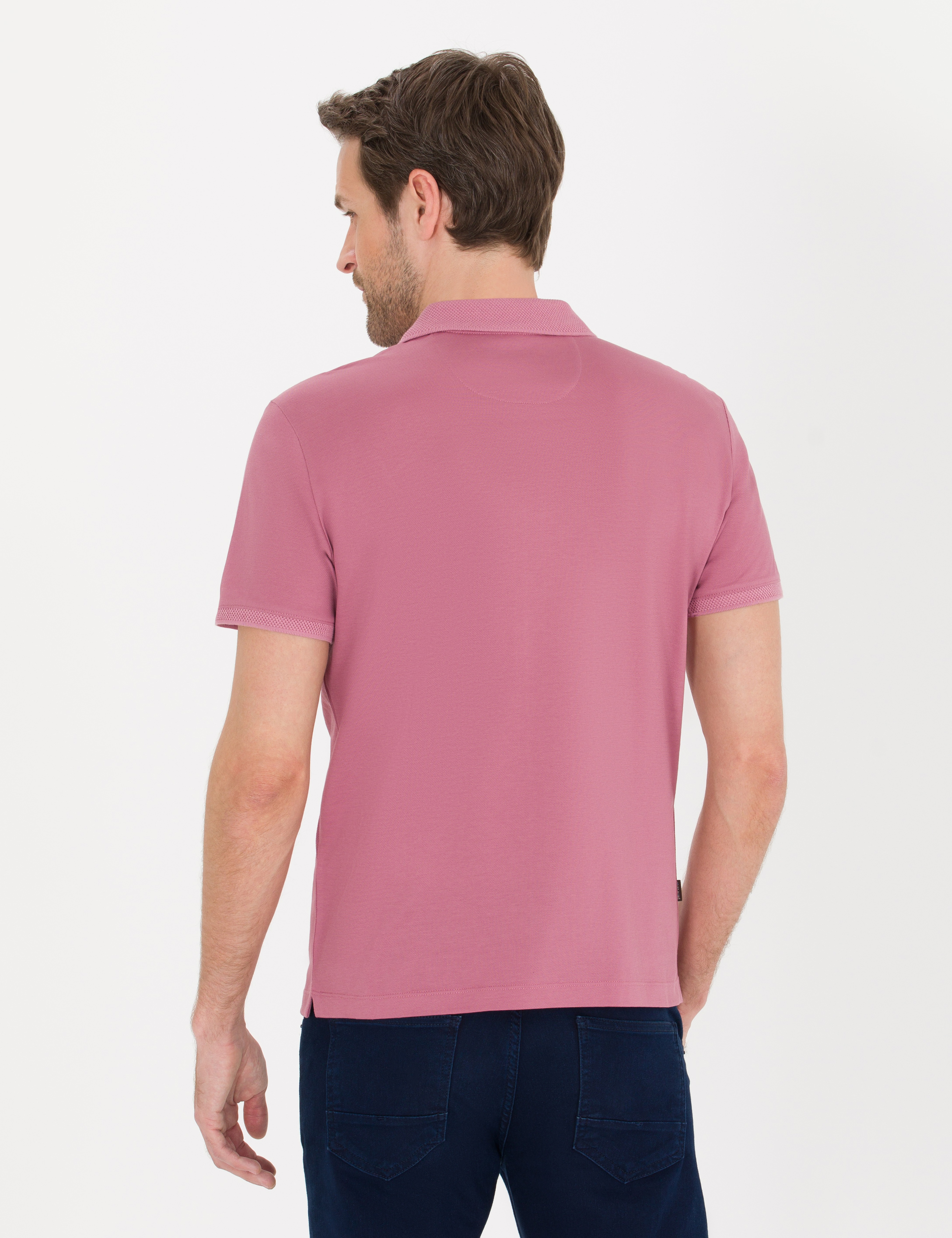 Pembe Slim Fit Polo Yaka Merserize Tişört - Image 5