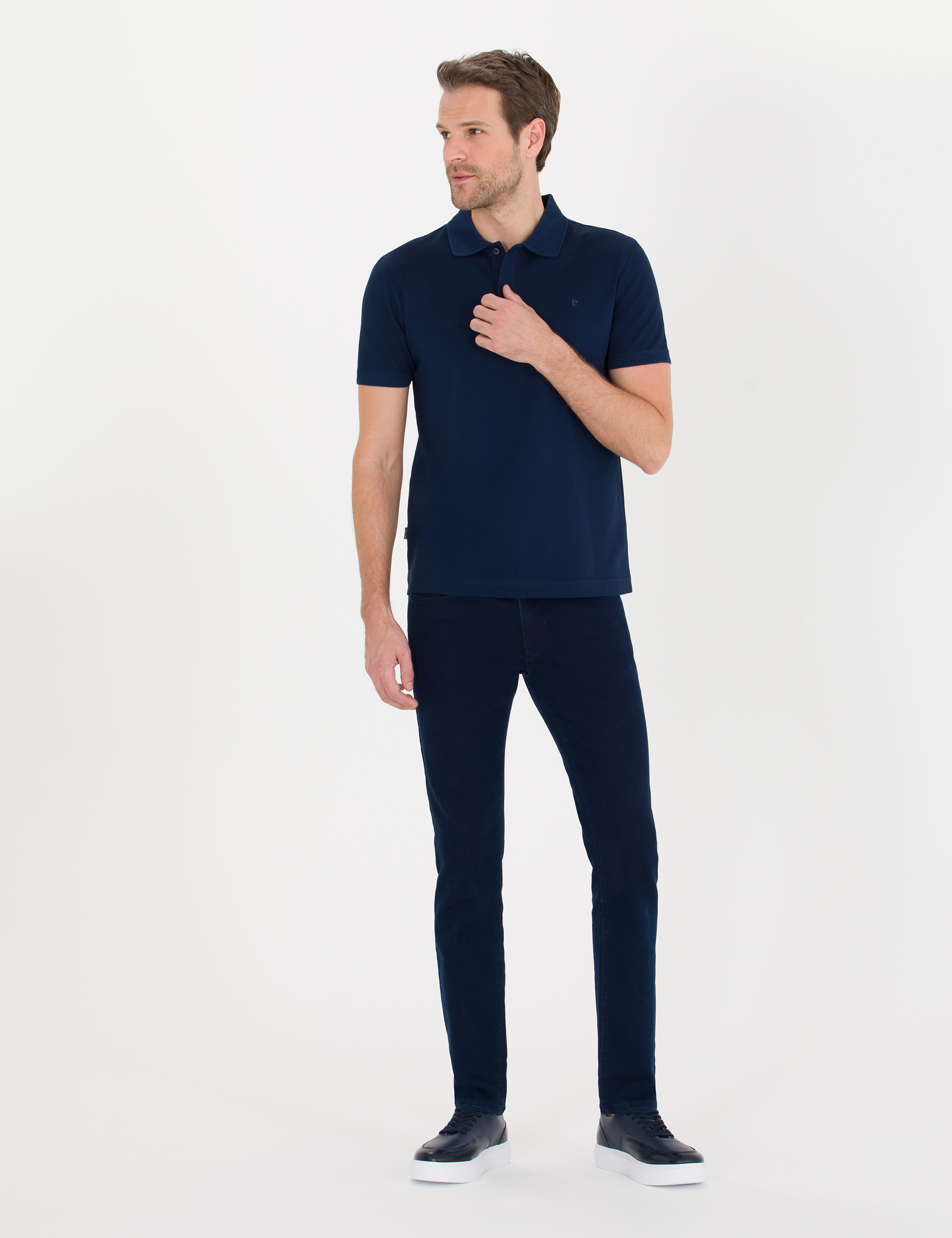Lacivert Slim Fit Polo Yaka Merserize Tişört - Image 2