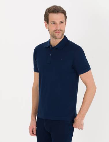 Lacivert Slim Fit Polo Yaka Merserize Tişört