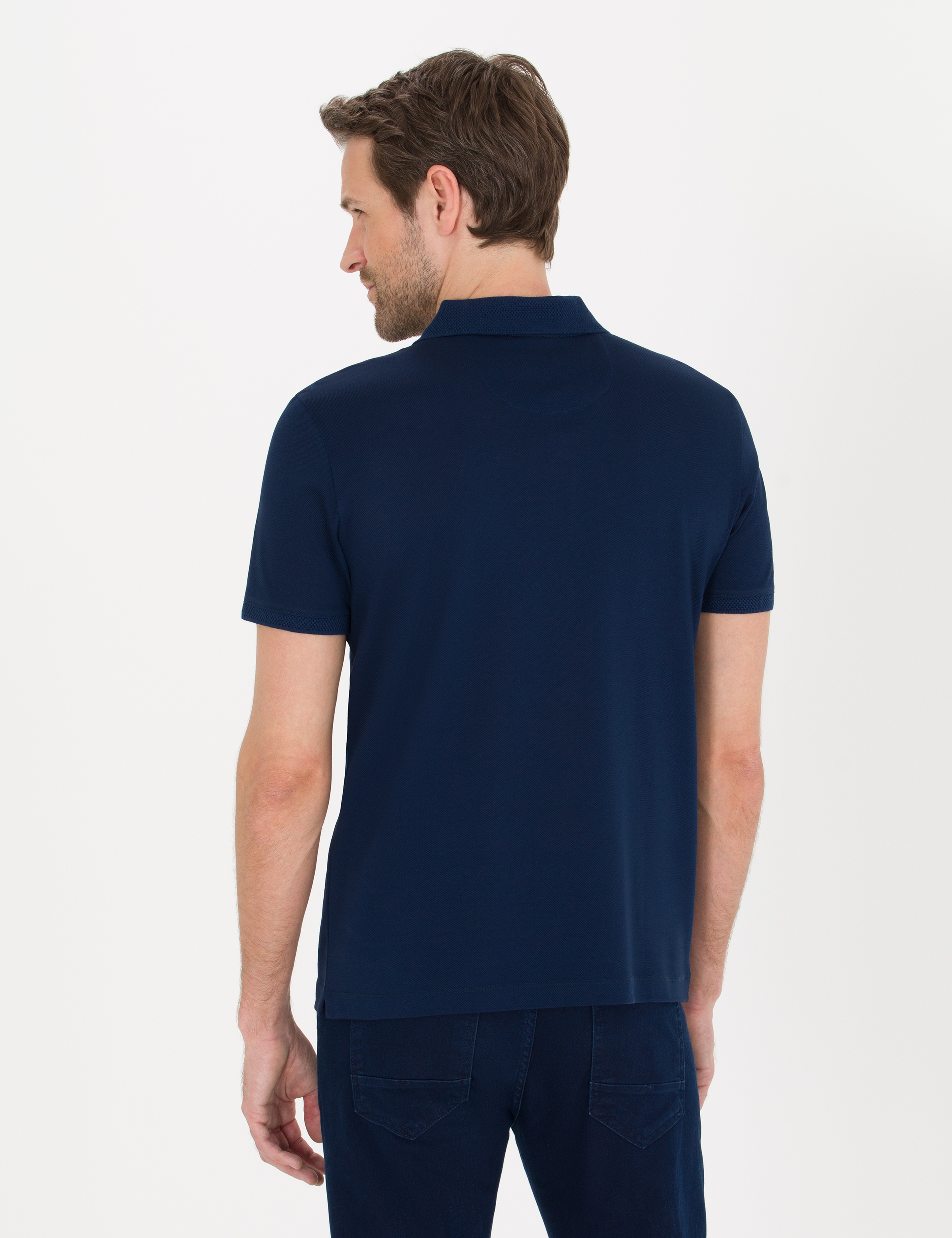 Lacivert Slim Fit Polo Yaka Merserize Tişört - Image 5