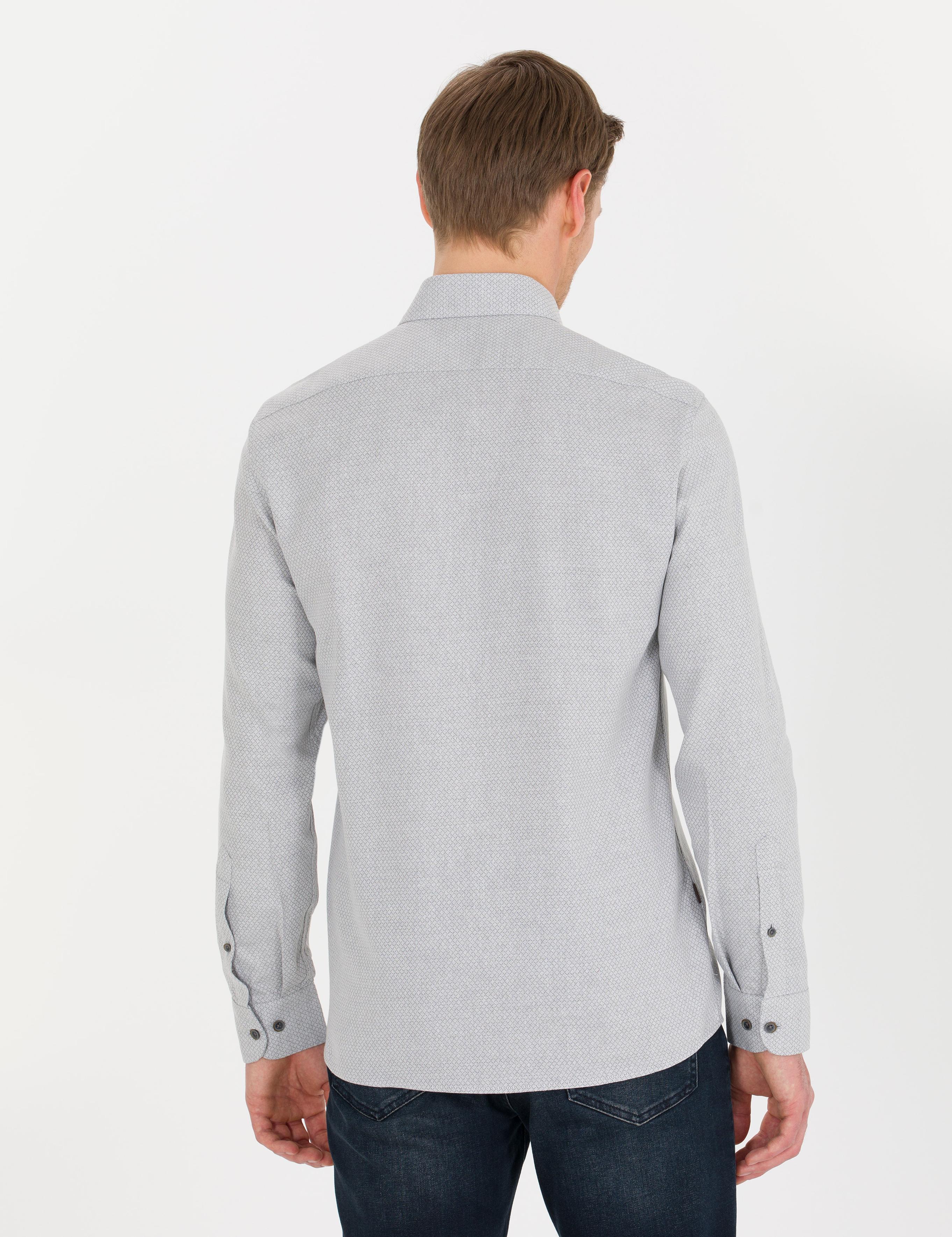 Gri Slim Fit Uzun Kollu Gömlek