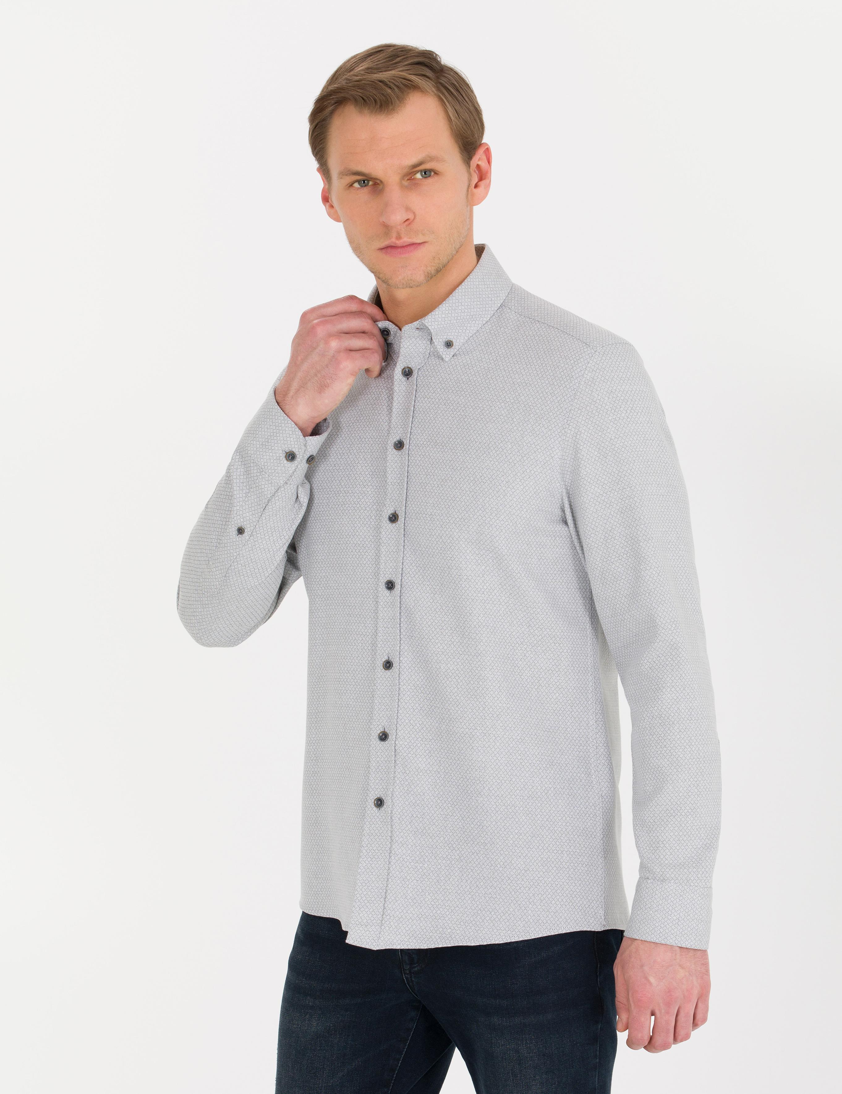 Gri Slim Fit Uzun Kollu Gömlek