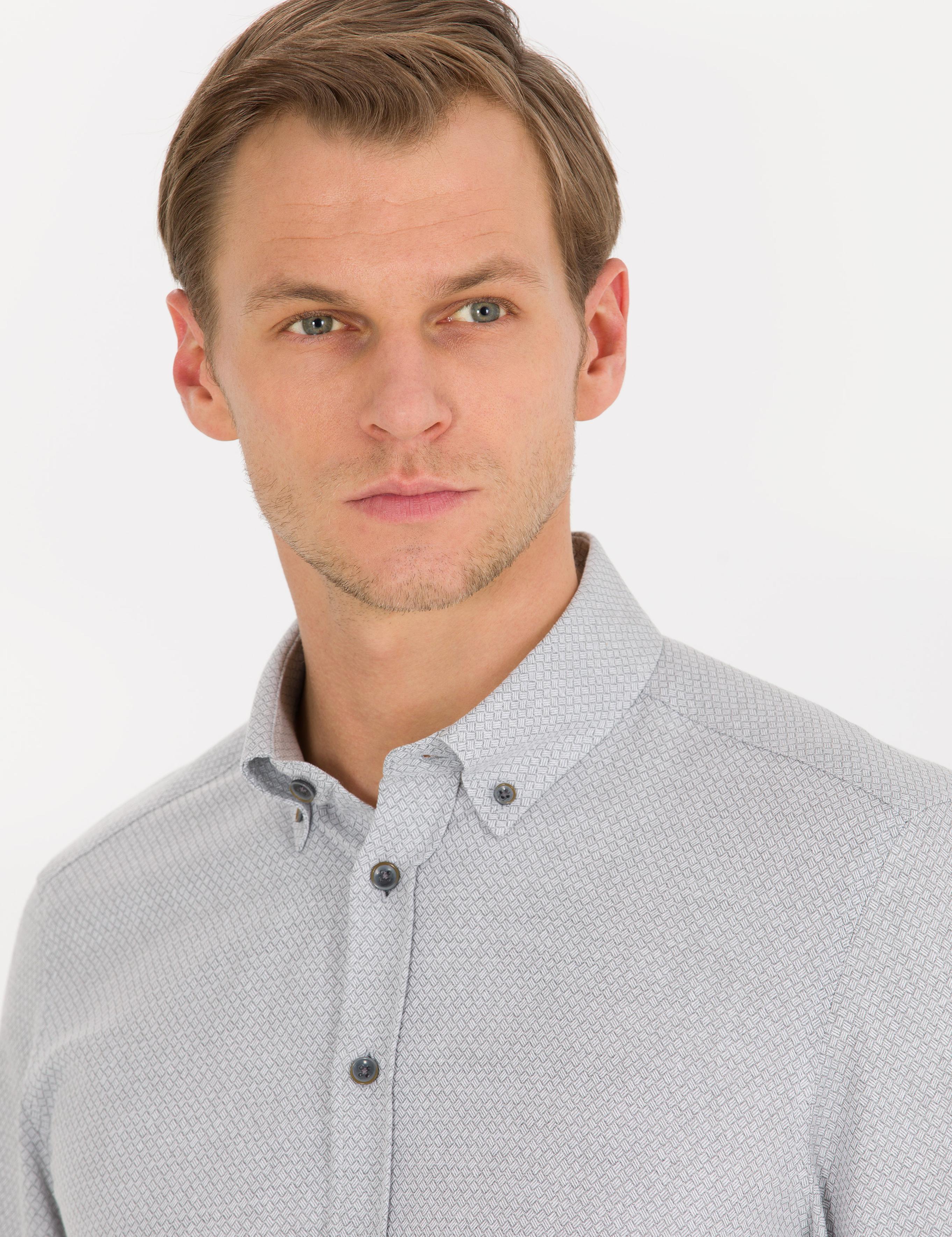 Gri Slim Fit Uzun Kollu Gömlek