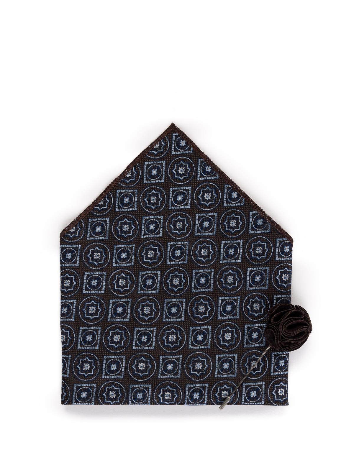 Kahverengi 3'lü Kravat Mendil Set - 50269544002