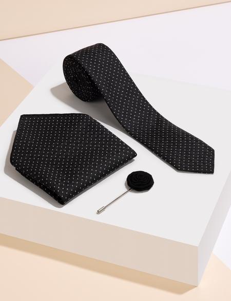 Siyah 3'lü Kravat Mendil Set - 50269550001