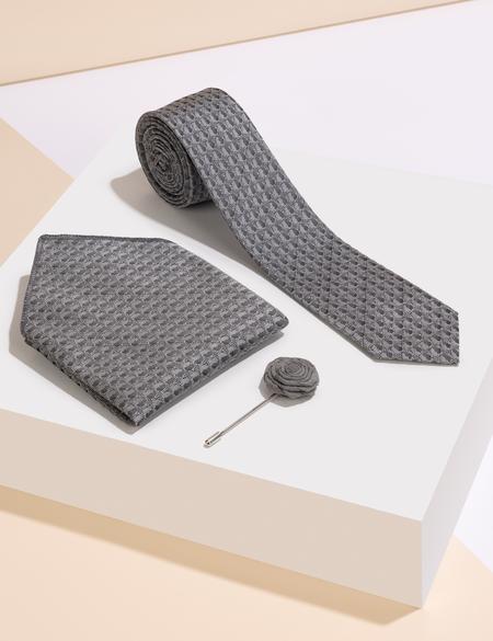 Gri 3'lü Kravat Mendil Set - 50269550002