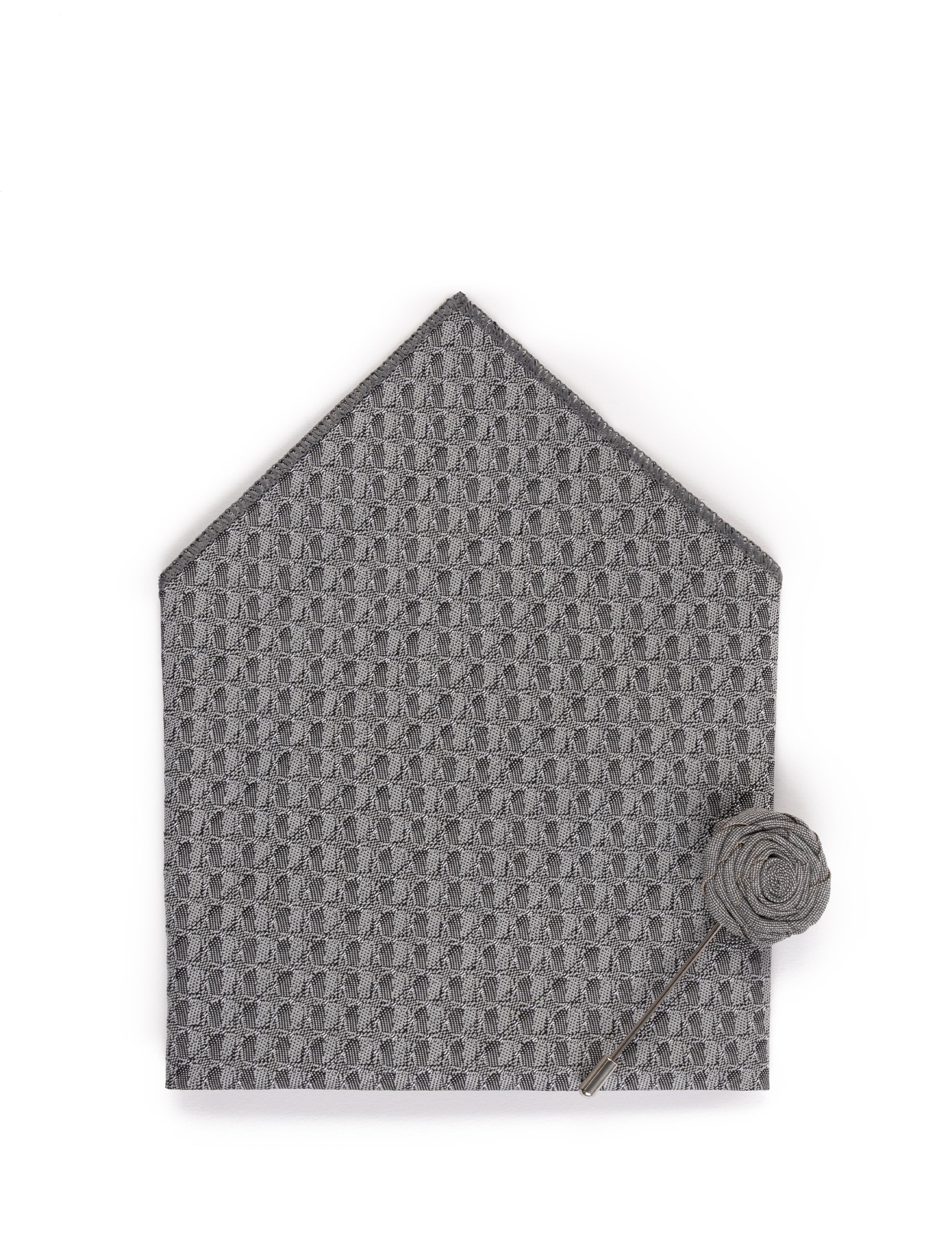 Gri 3'lü Kravat Mendil Set