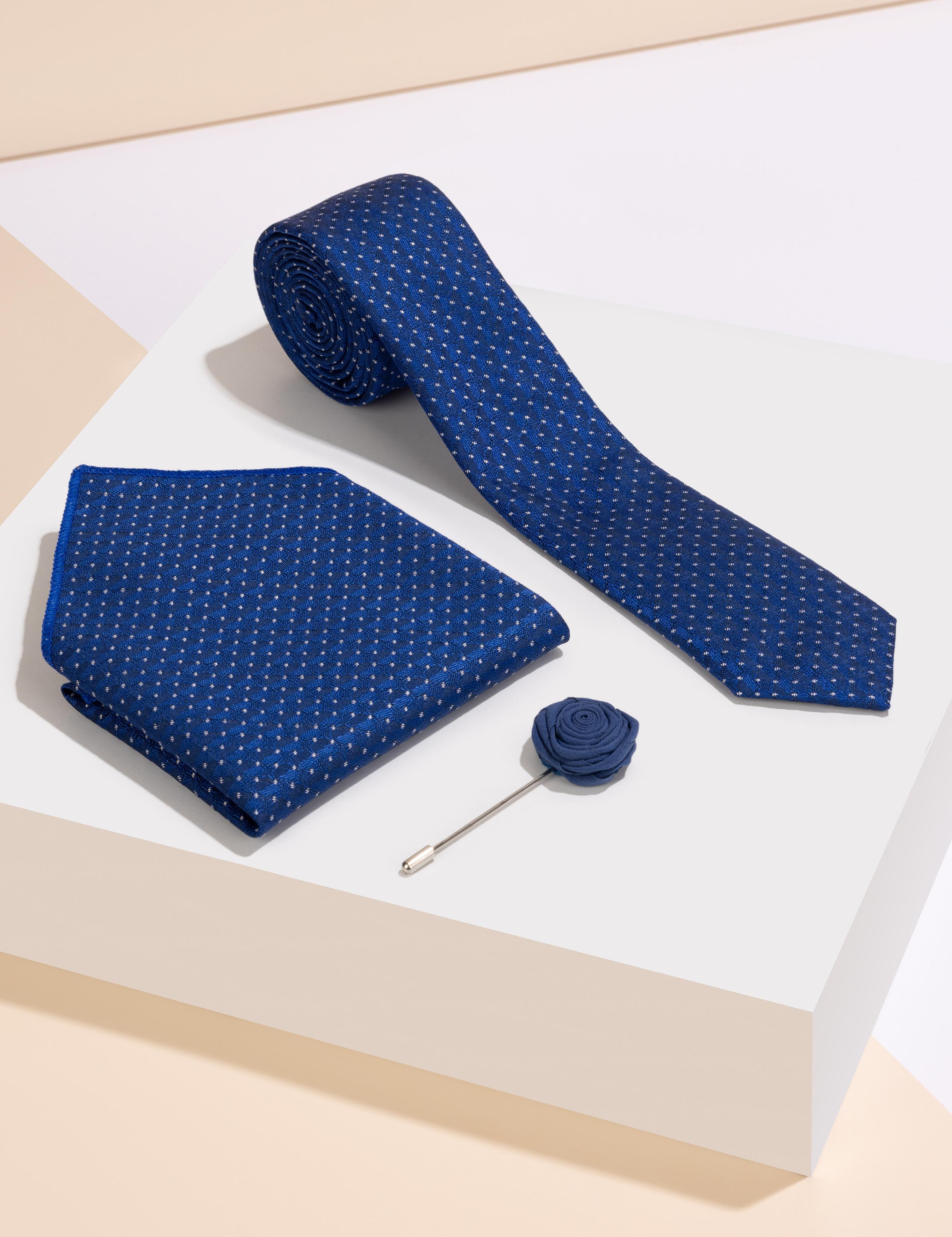 Mavi 3'lü Kravat Mendil Set