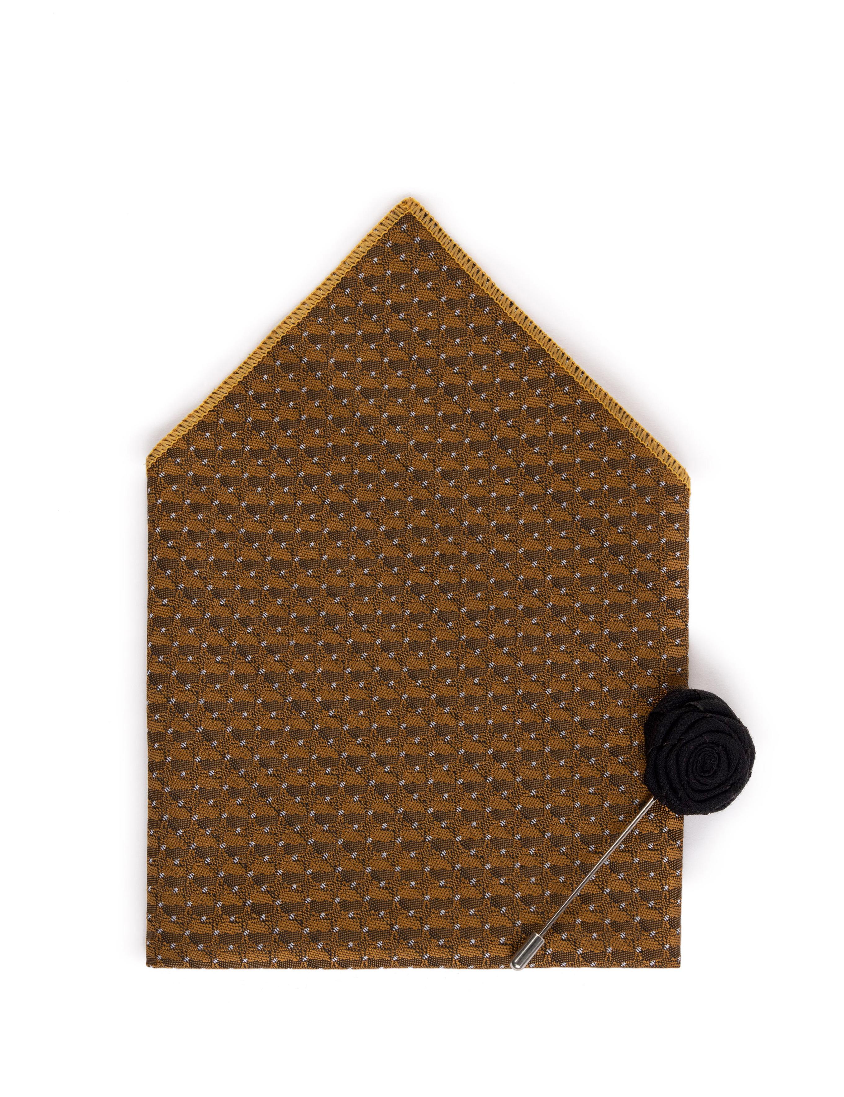 Turuncu 3'lü Kravat-Mendil-Kravat İğnesi Set