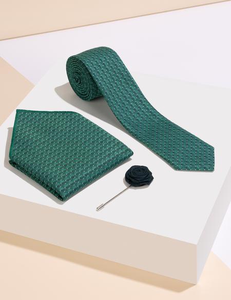 Yeşil 3'lü Kravat-Mendil-Kravat İğnesi Set - 50269550005