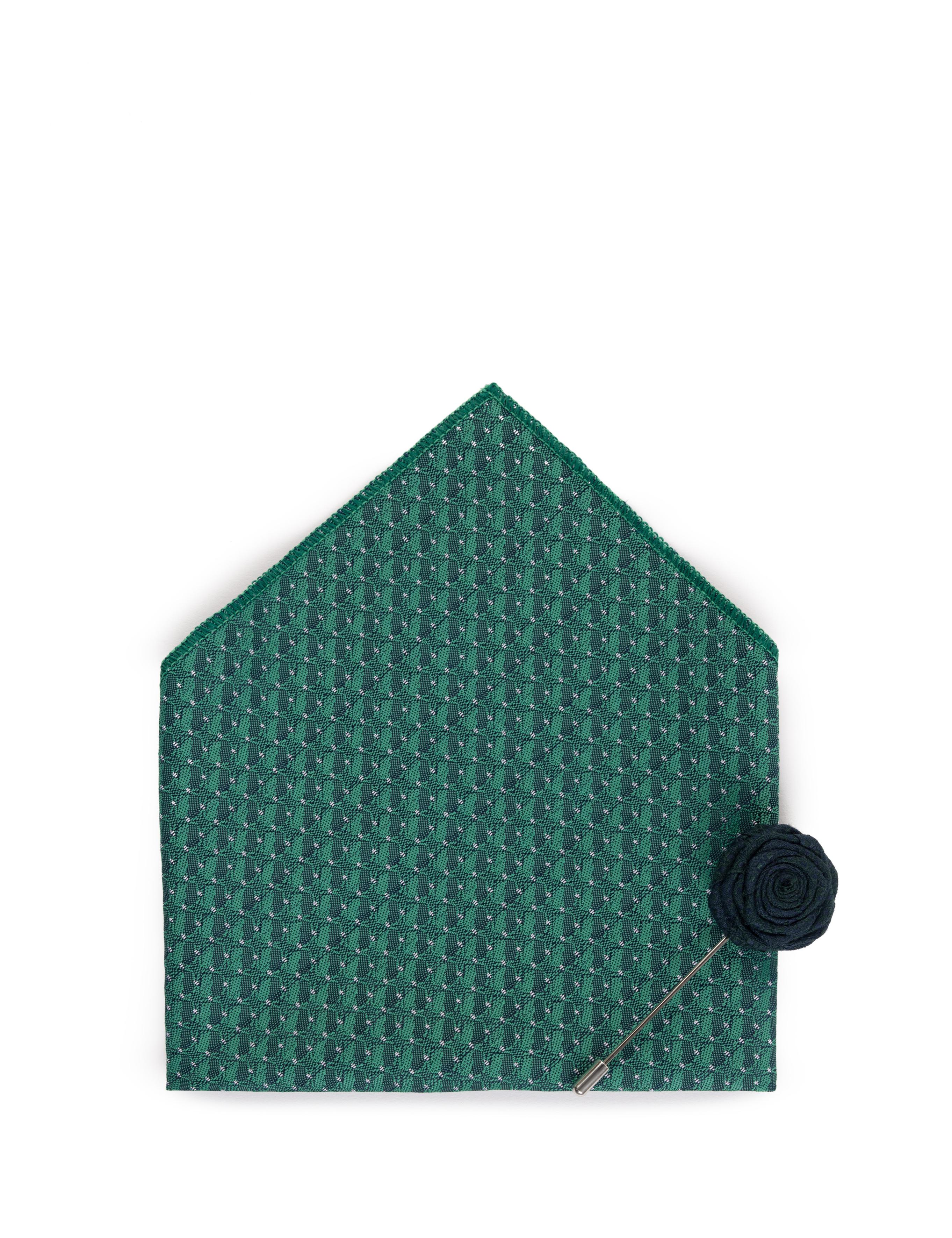 Yeşil 3'lü Kravat-Mendil-Kravat İğnesi Set