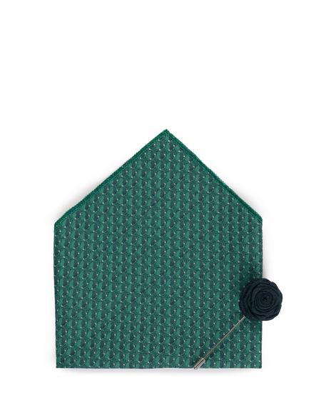 Yeşil 3'lü Kravat-Mendil-Kravat İğnesi Set - 50269550005