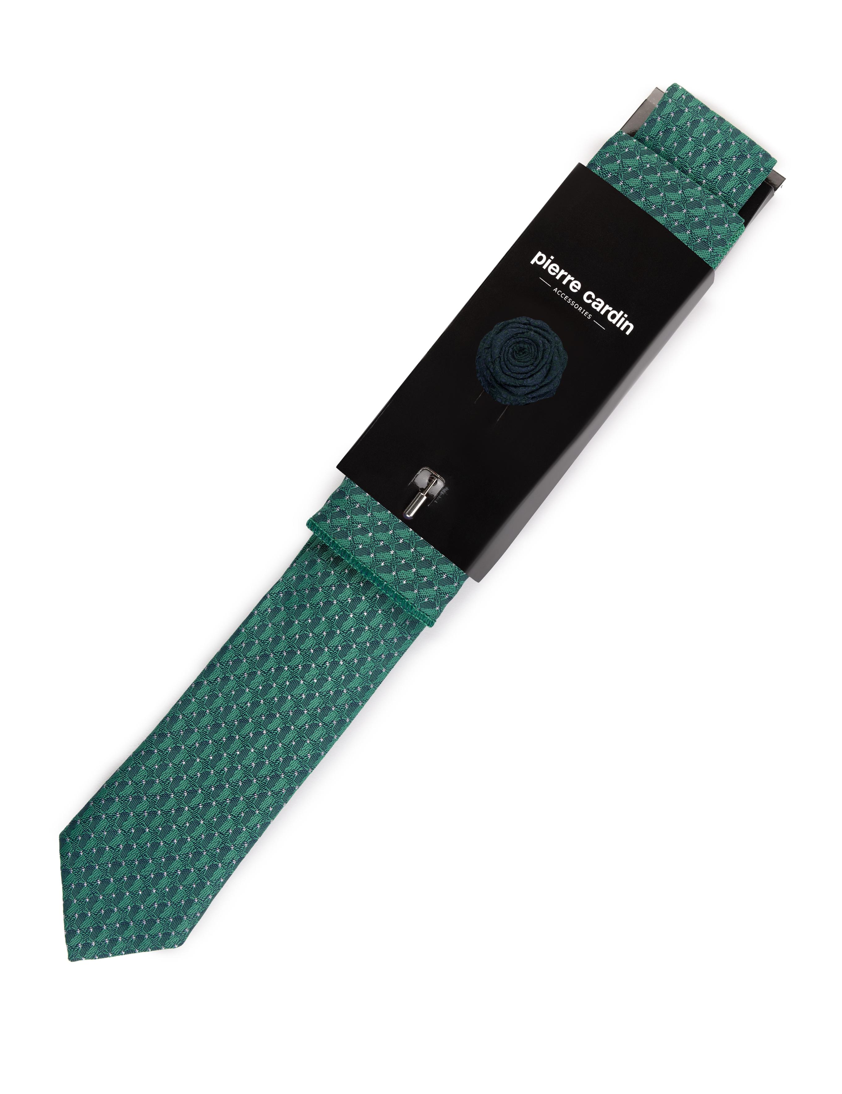 Yeşil 3'lü Kravat-Mendil-Kravat İğnesi Set