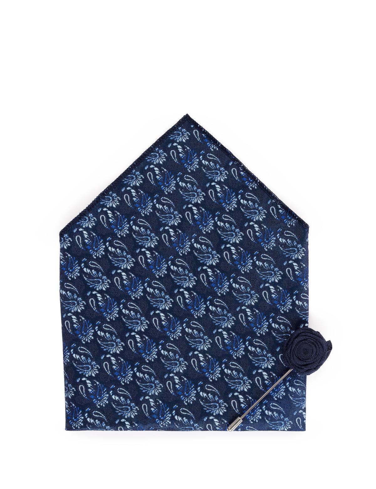 Lacivert 3'lü Kravat Mendil Set - 50269554001