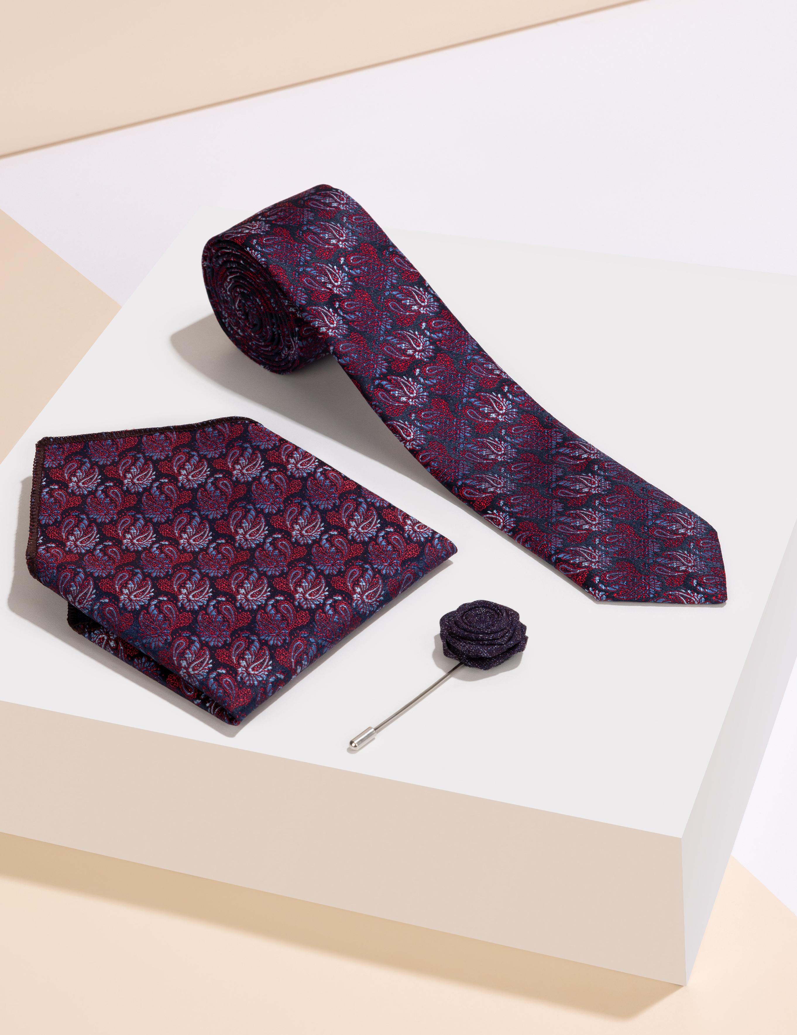 Mor 3'lü Kravat-Mendil-Kravat İğnesi Set