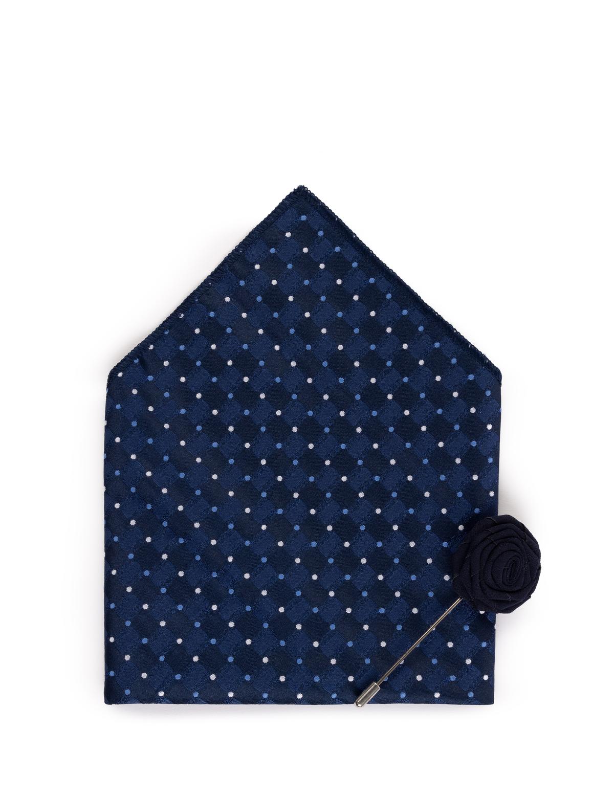 Lacivert 3'lü Kravat Mendil Set - 50269556001