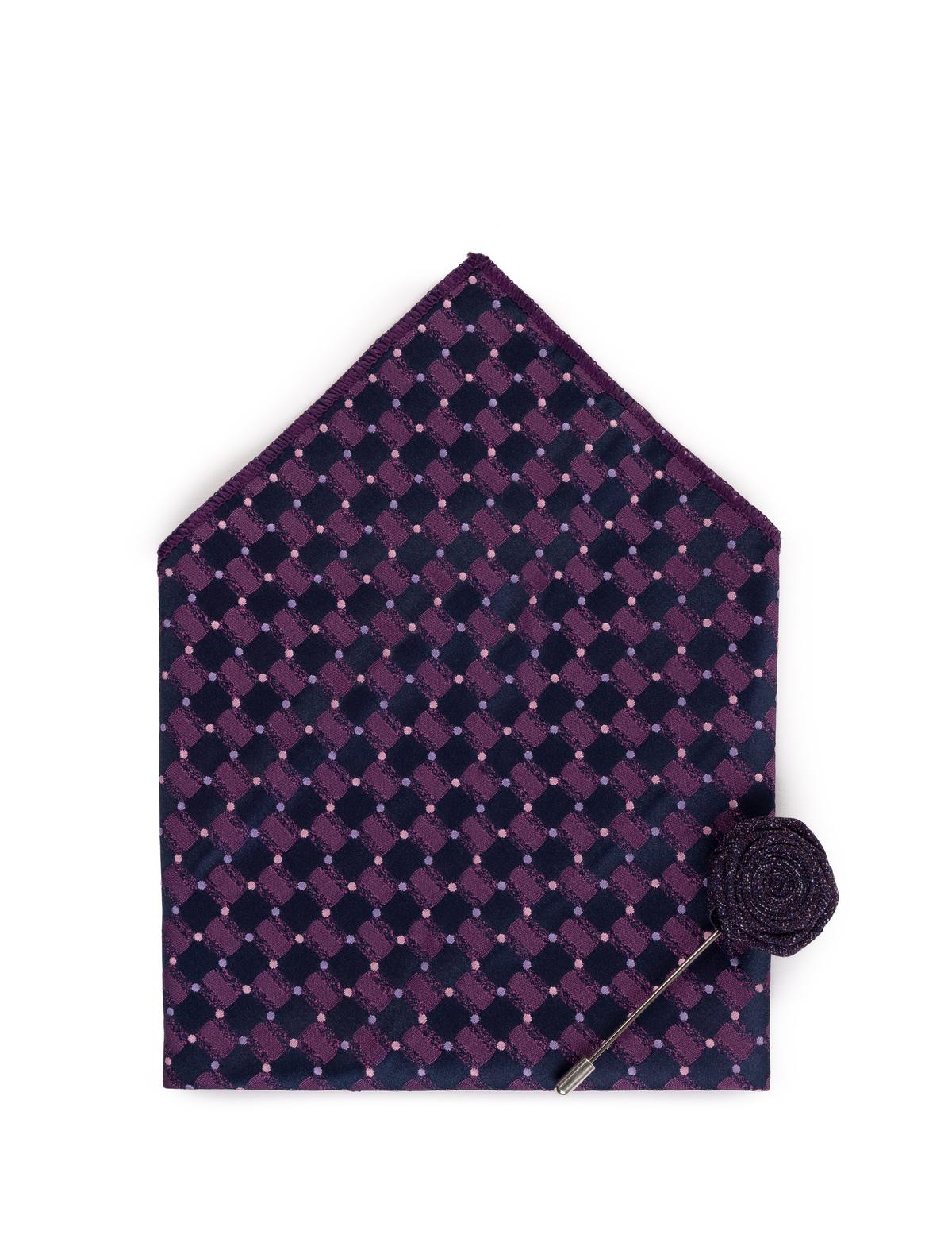 Mor 3'lü Kravat Mendil Set - 50269556002