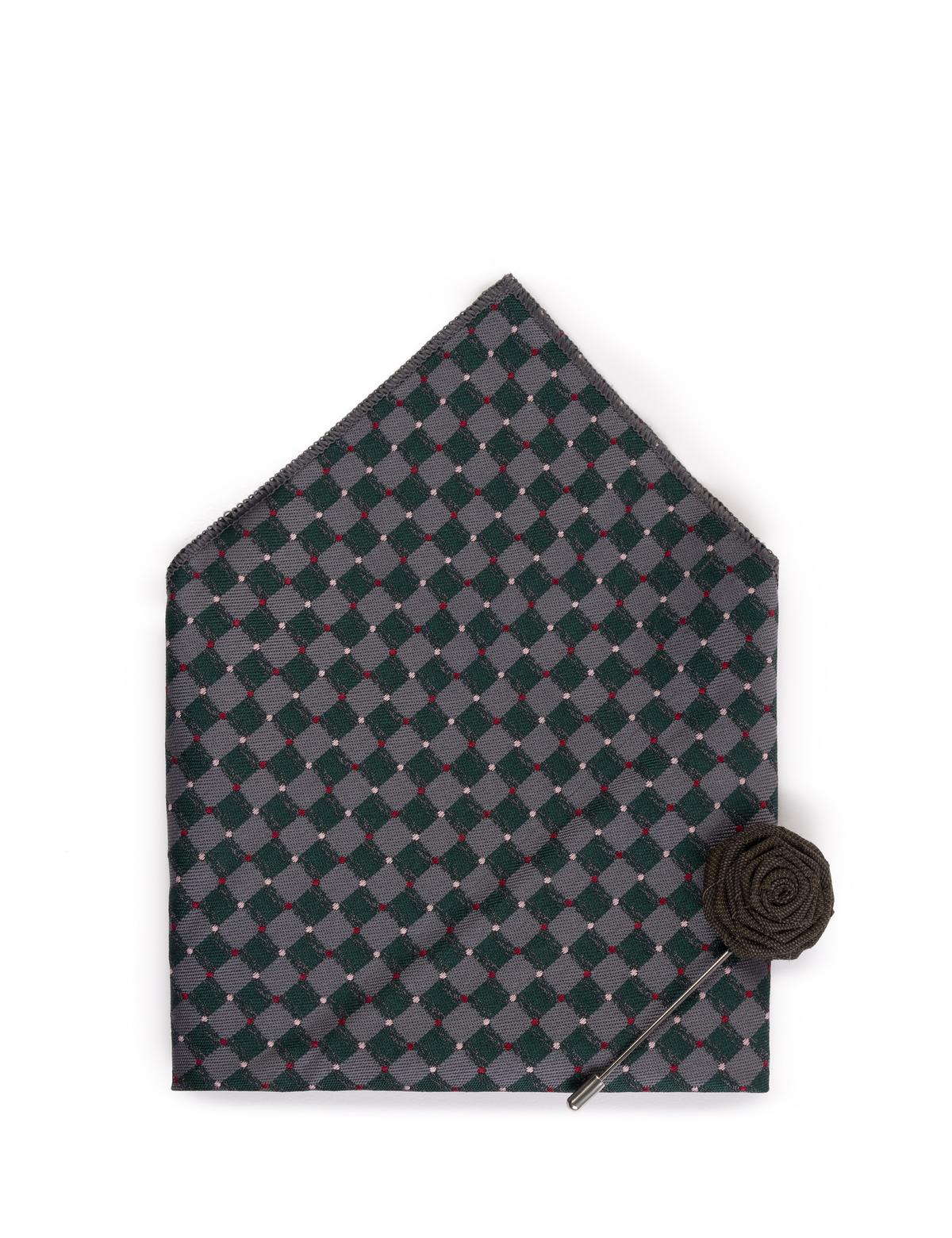 Haki 3'lü Kravat-Mendil-Kravat İğnesi Set - 50269556004