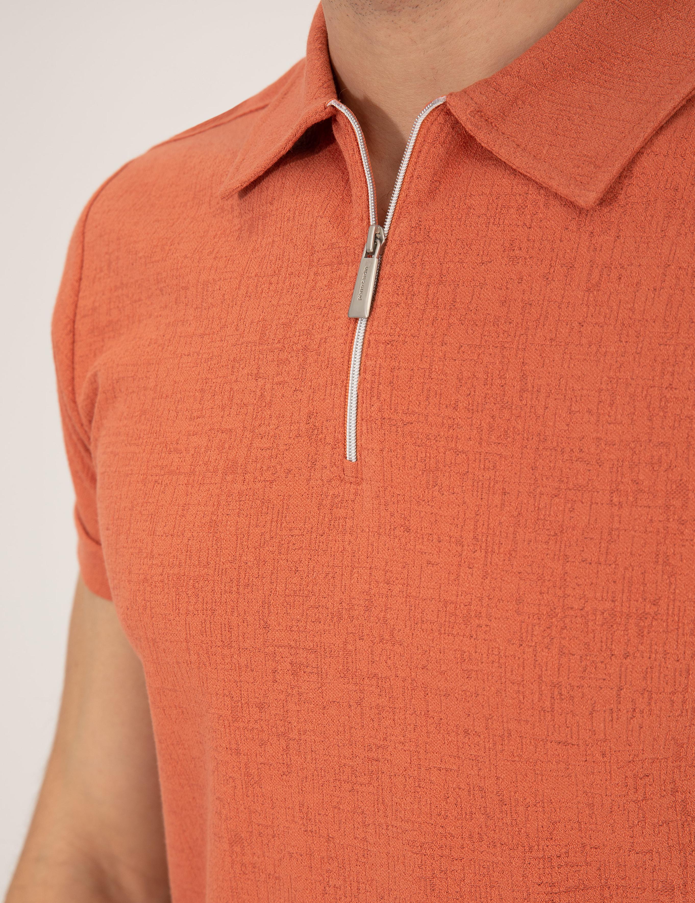 Kahverengi Slim Fit Fermuarlı Polo Yaka Tişört