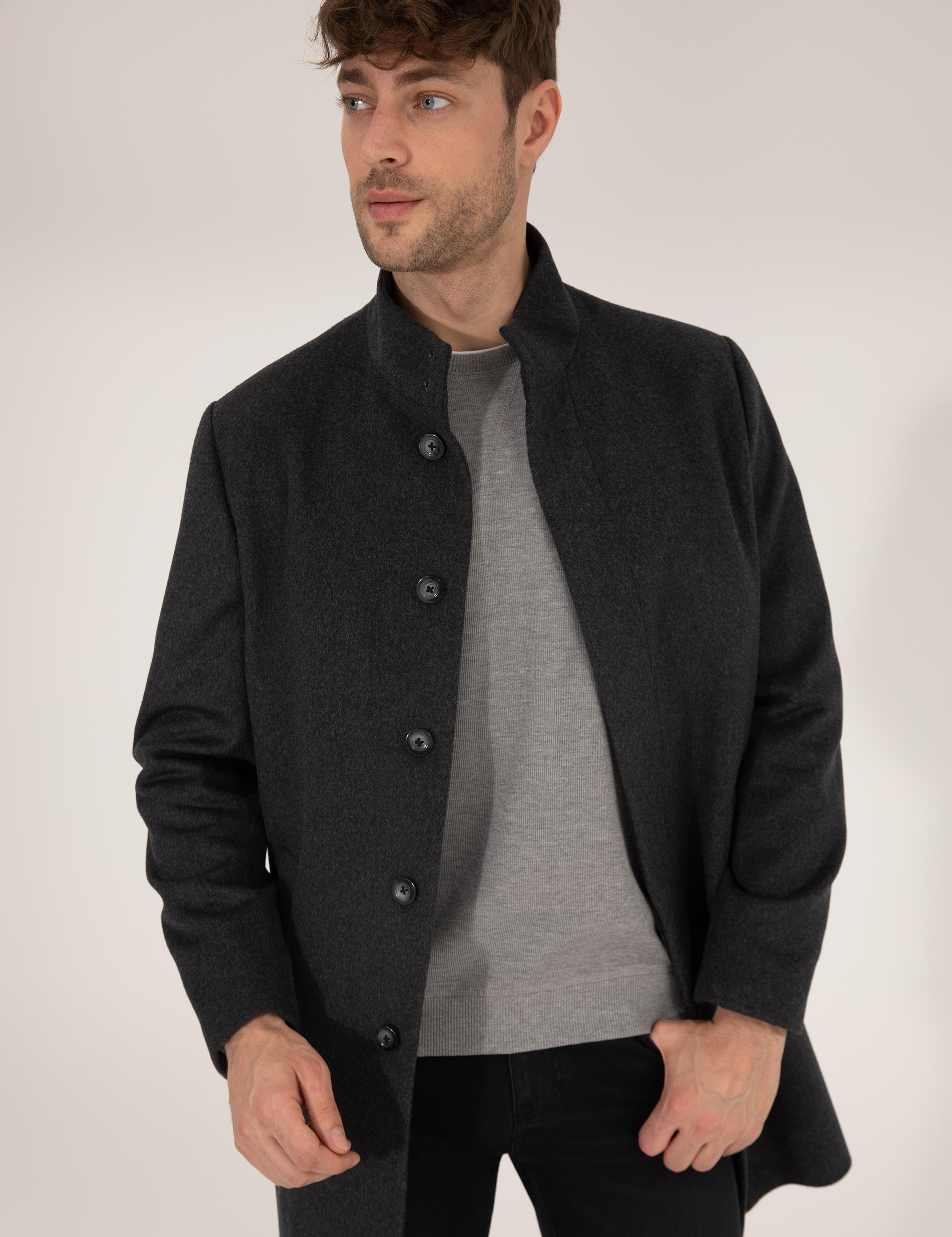 Antrasit Slim Fit Palto