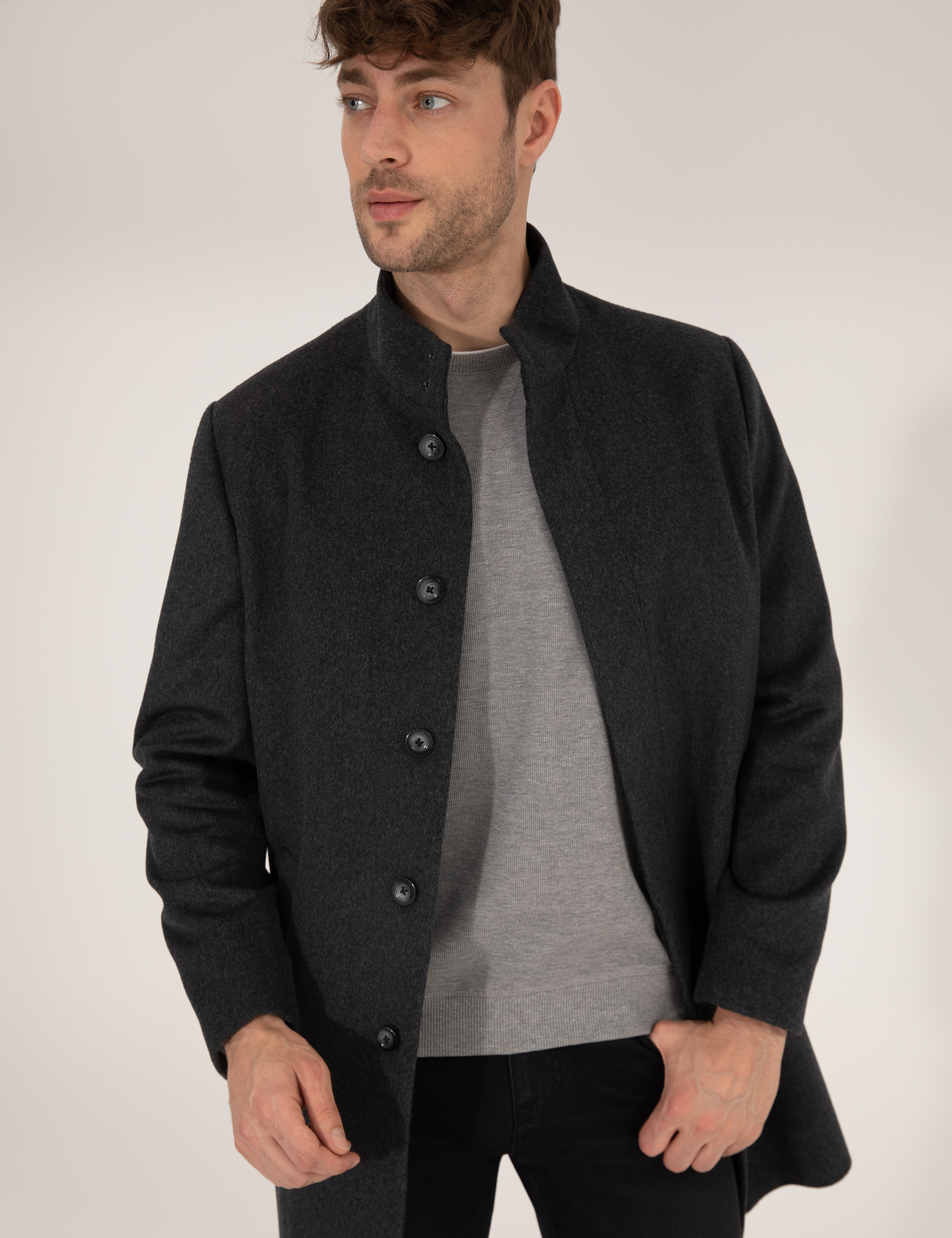 Antrasit Slim Fit Palto - Image 2
