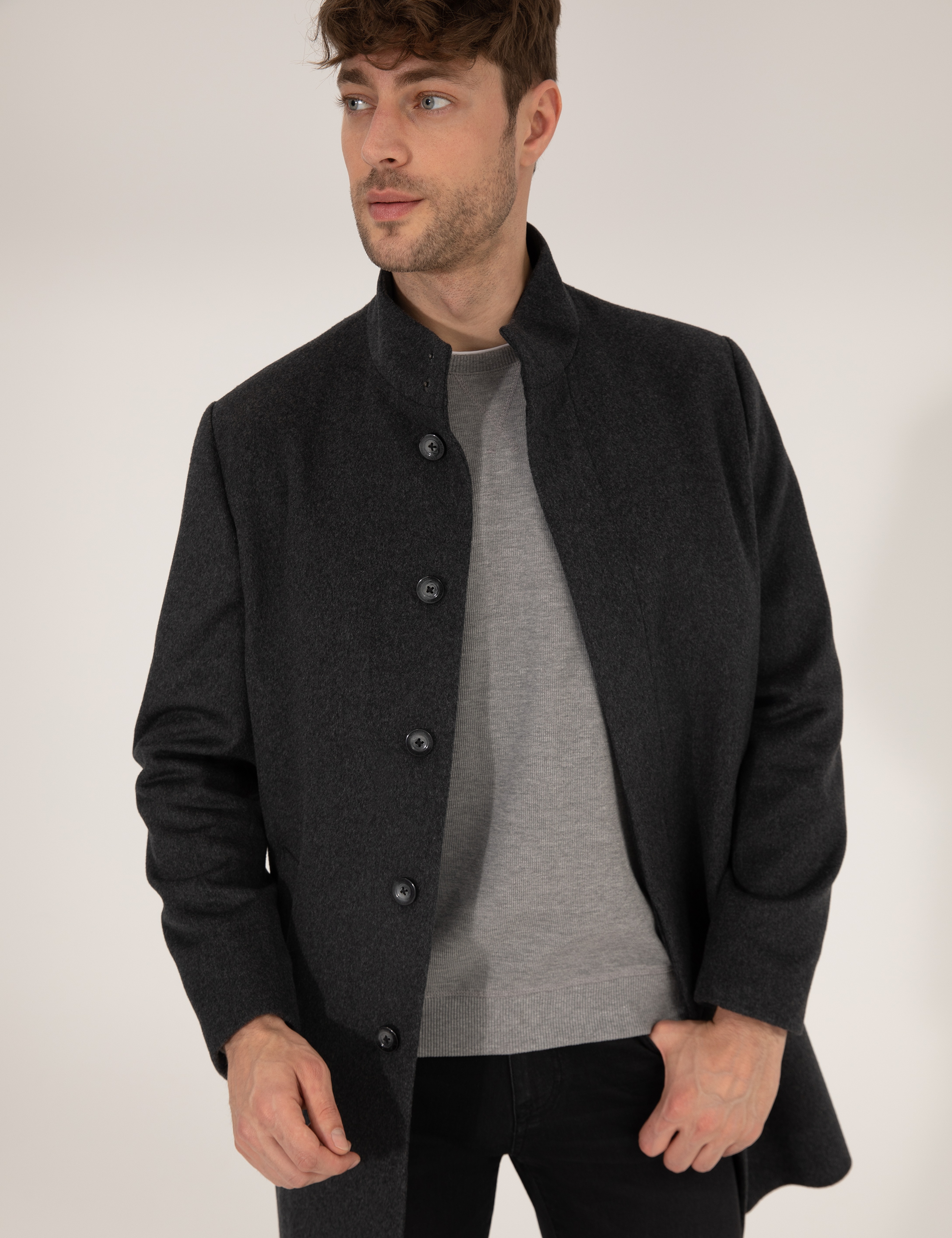 Antrasit Slim Fit Palto