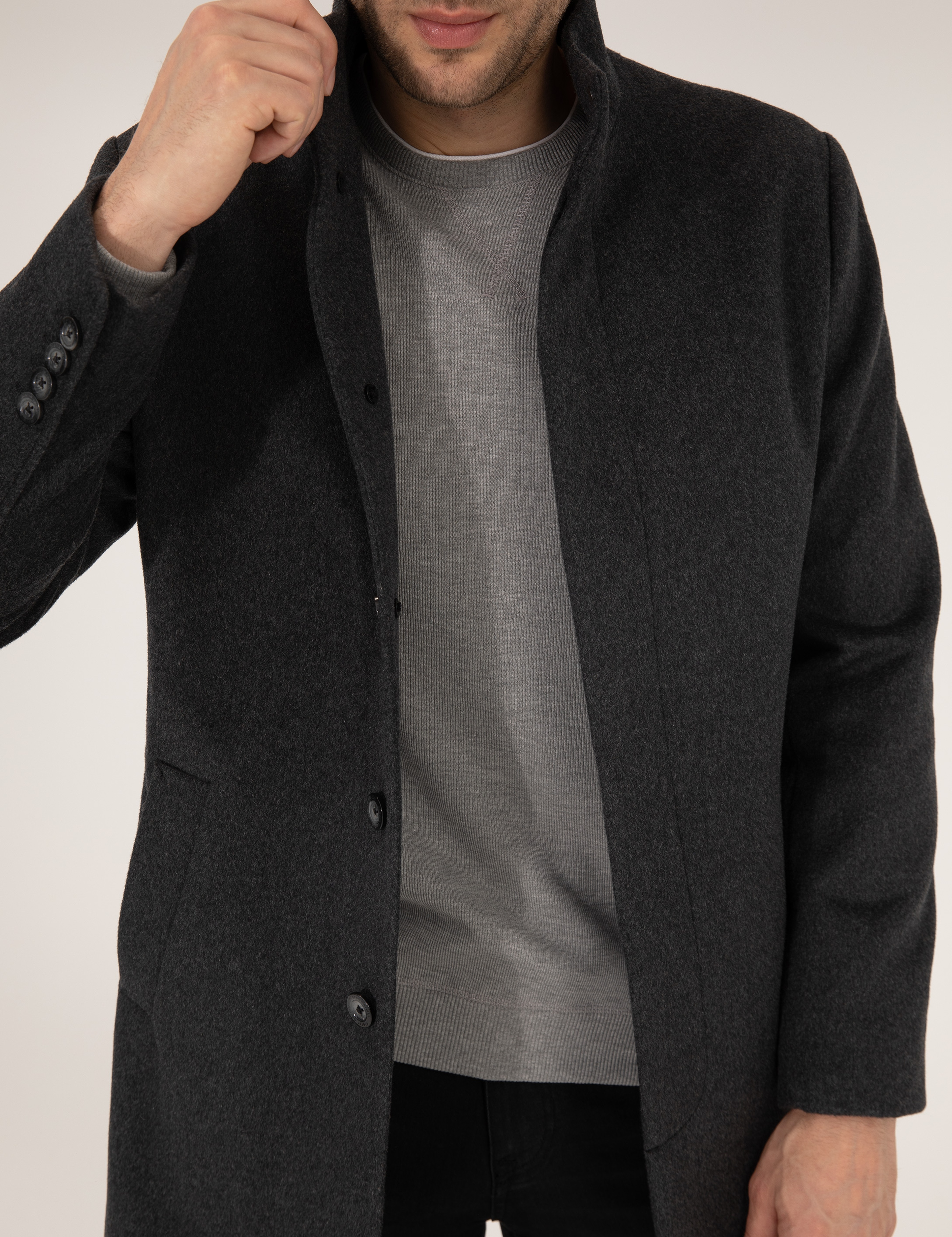 Antrasit Slim Fit Palto - Image 6