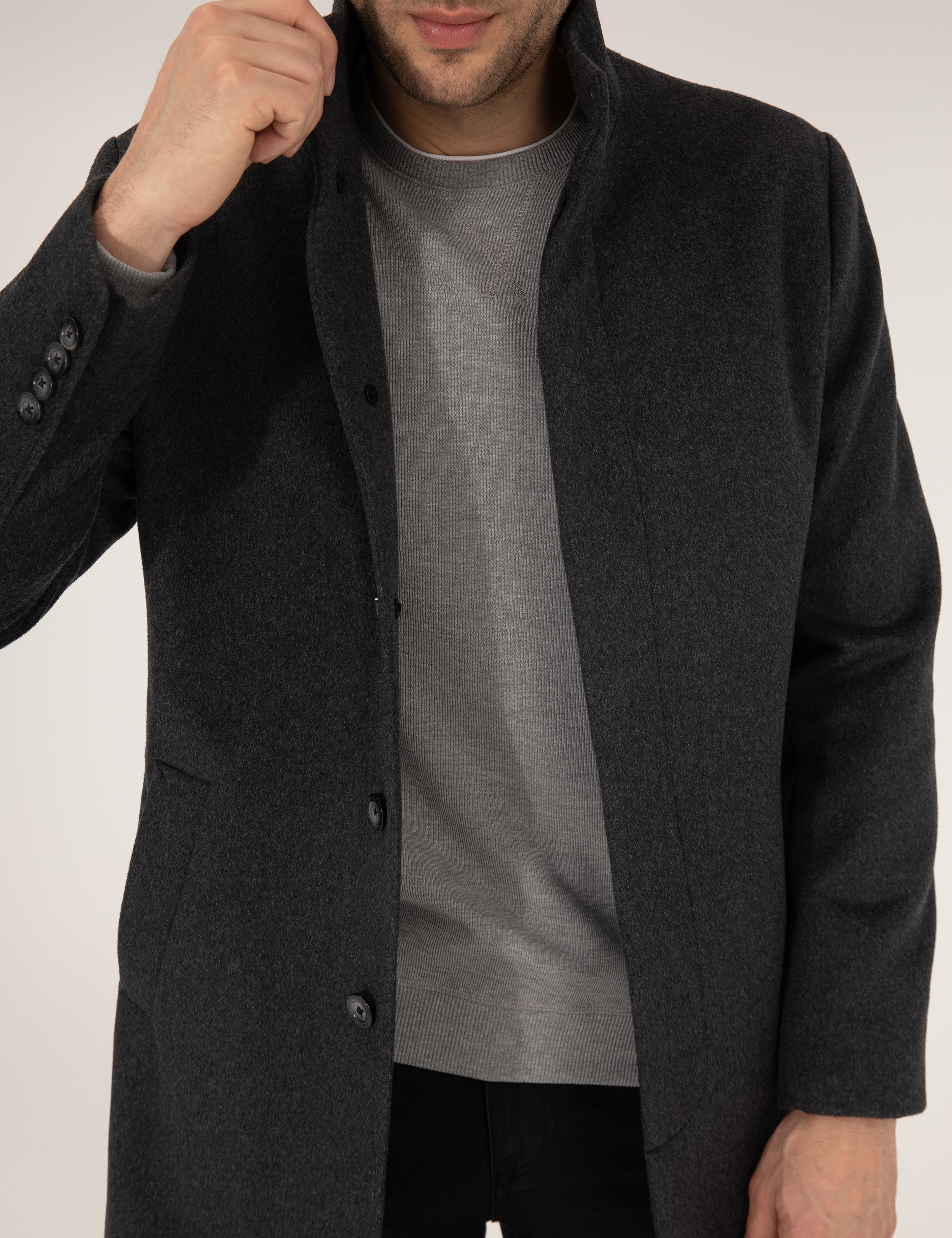 Antrasit Slim Fit Palto