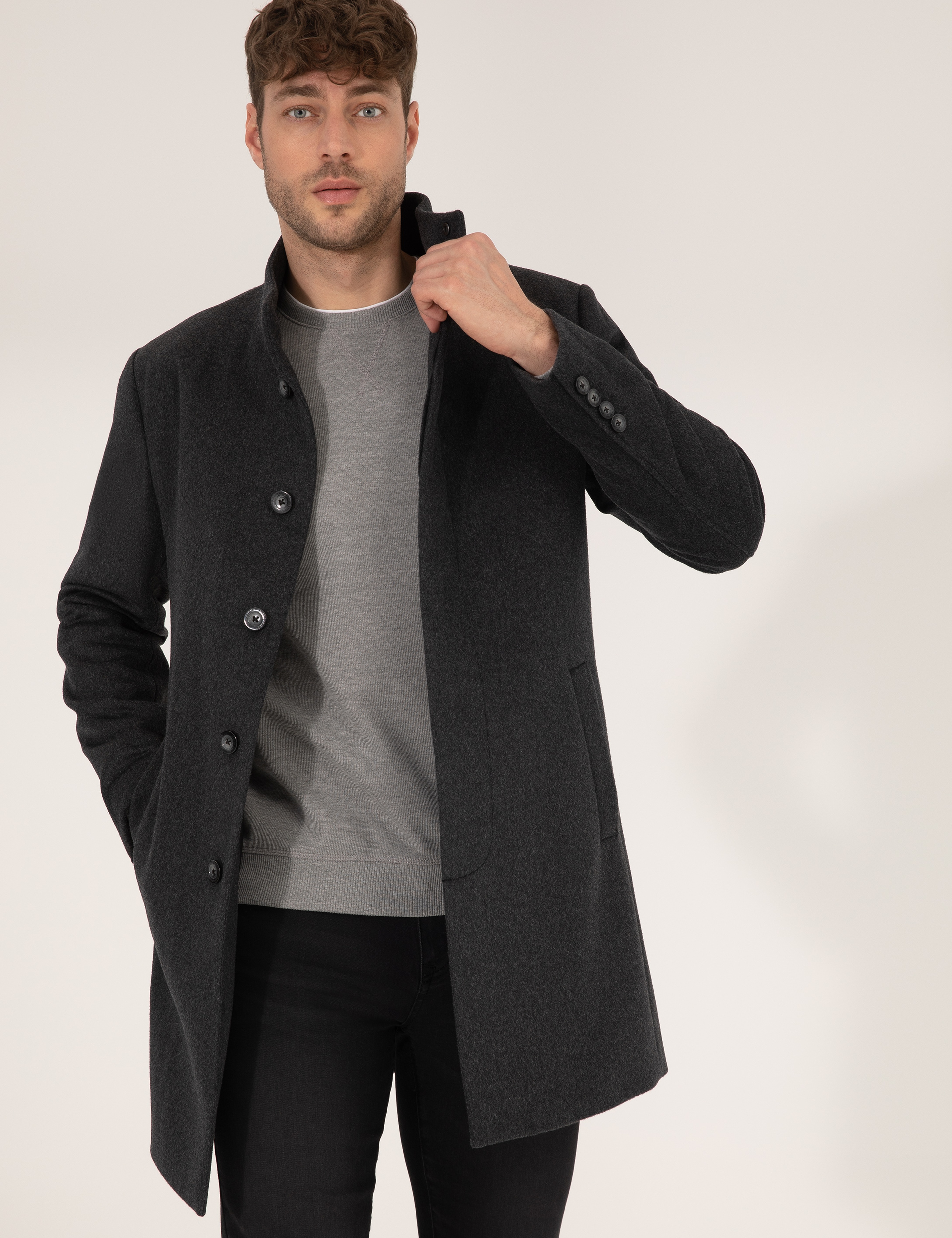 Antrasit Slim Fit Palto