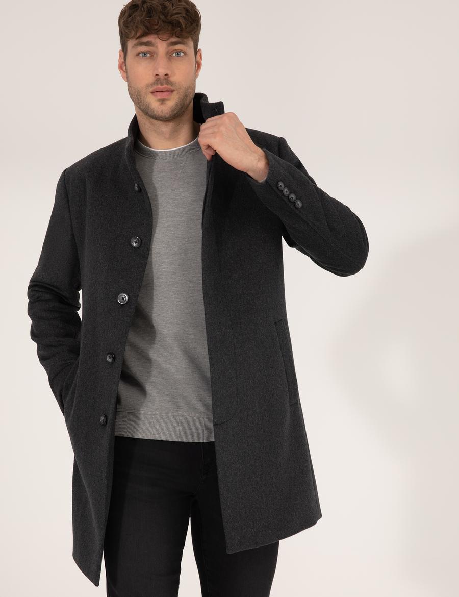 Antrasit Slim Fit Palto