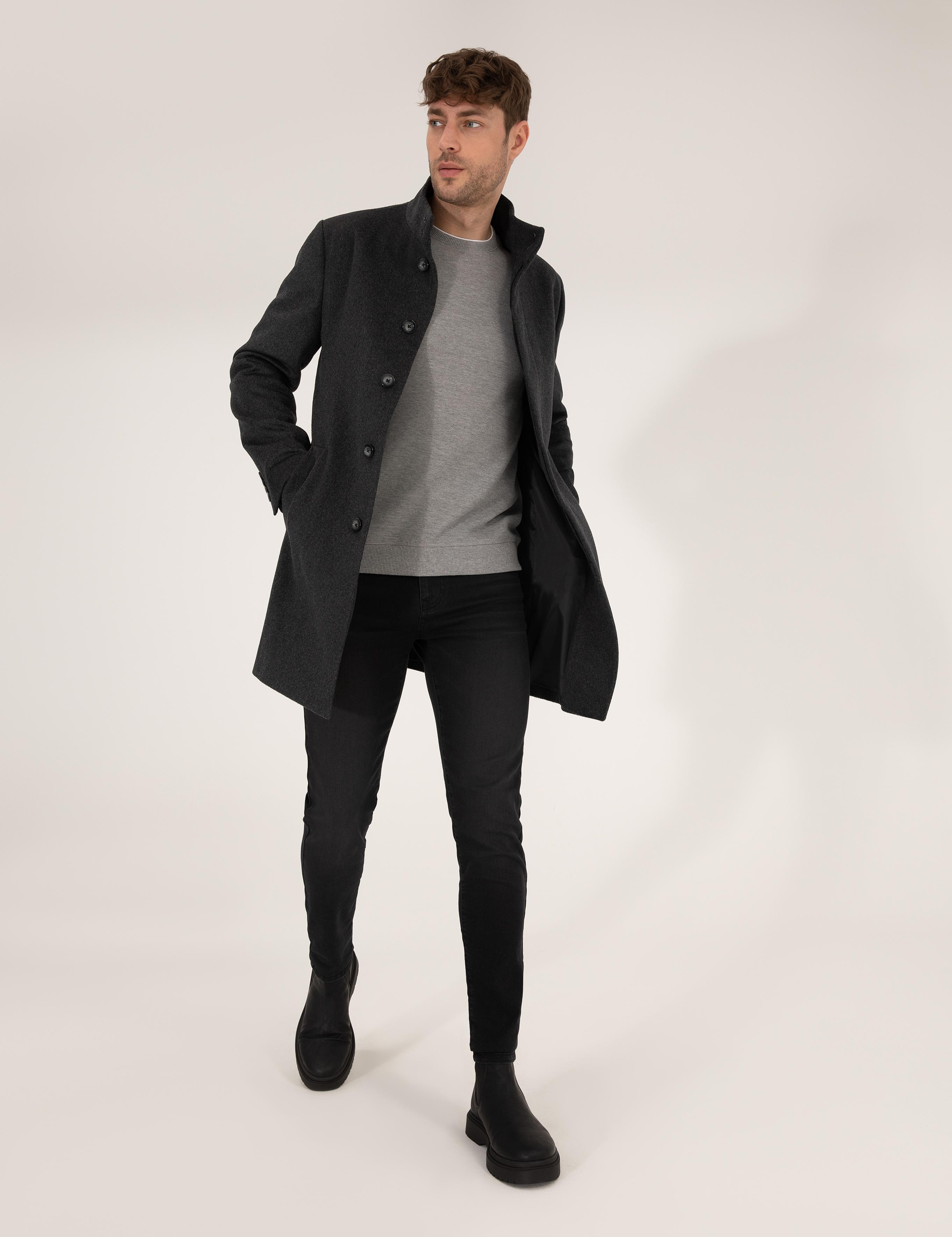 Antrasit Slim Fit Palto