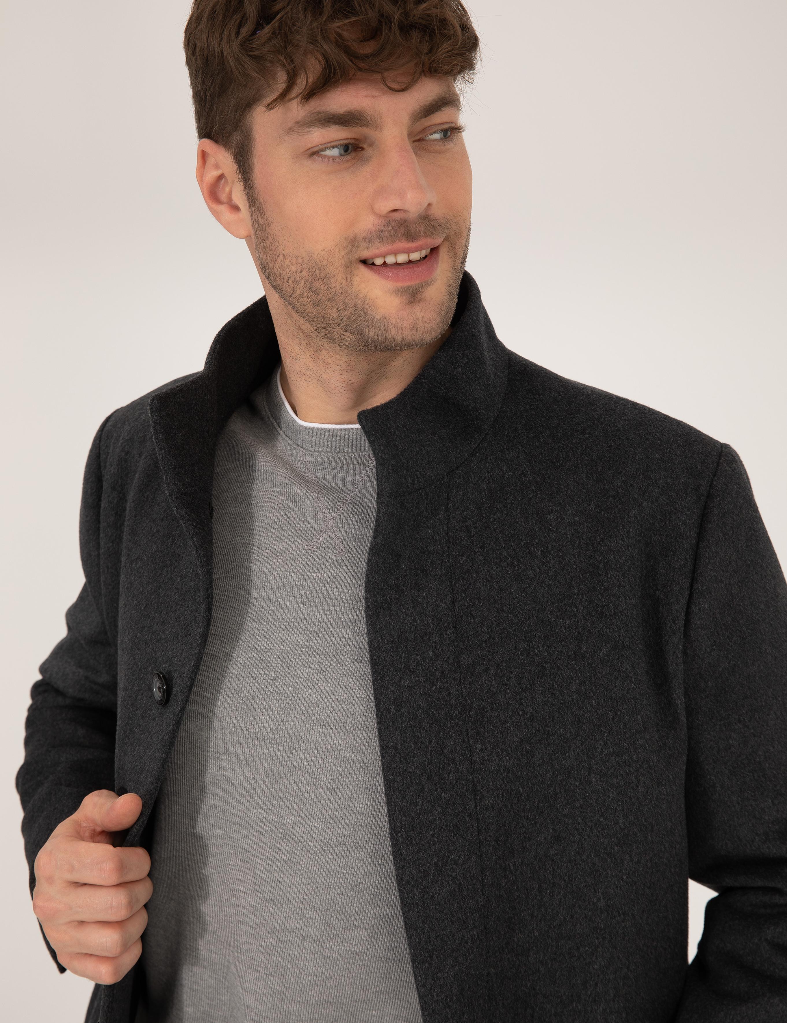 Antrasit Slim Fit Palto