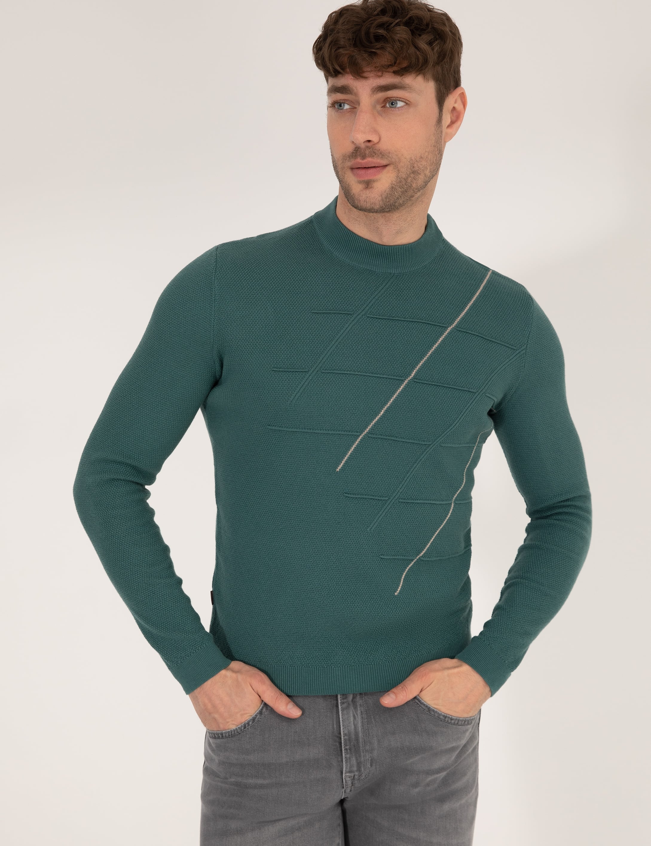 Pierre Cardin Yeşil Slim Fit Bisiklet Yaka Triko Kazak görsel 3