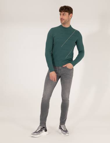 Yeşil Slim Fit Bisiklet Yaka Triko Kazak
