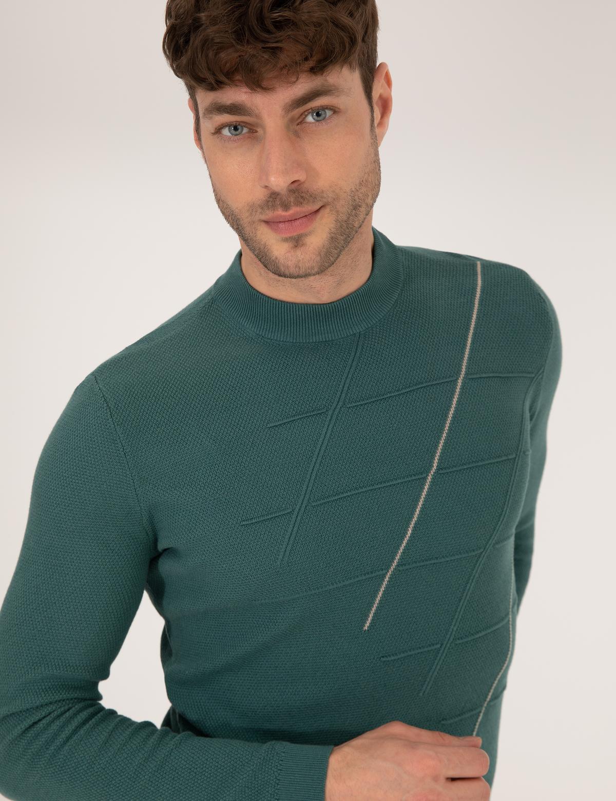 Yeşil Slim Fit Bisiklet Yaka Triko Kazak - 50258800027