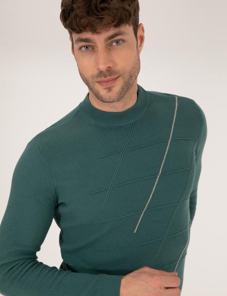 Yeşil Slim Fit Bisiklet Yaka Triko Kazak - 50258800027