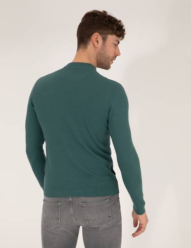 Yeşil Slim Fit Bisiklet Yaka Triko Kazak