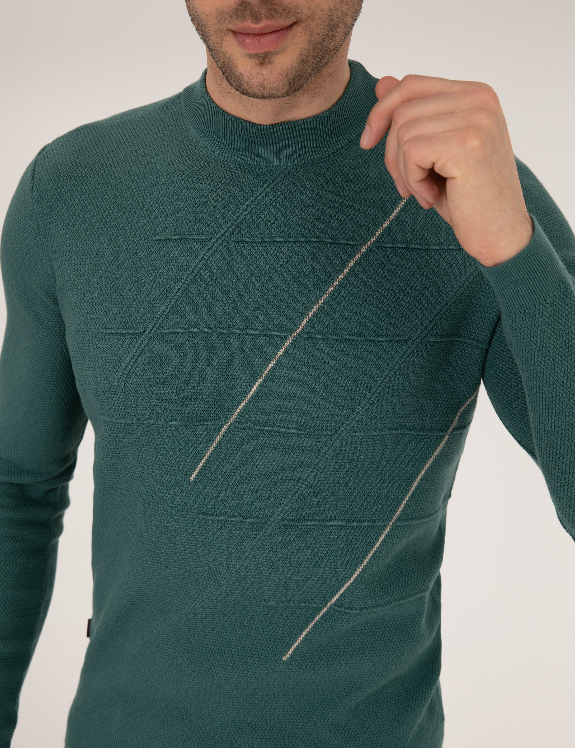 Yeşil Slim Fit Bisiklet Yaka Triko Kazak - Image 6