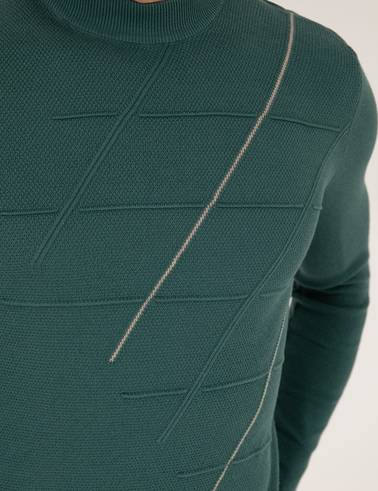 Yeşil Slim Fit Bisiklet Yaka Triko Kazak