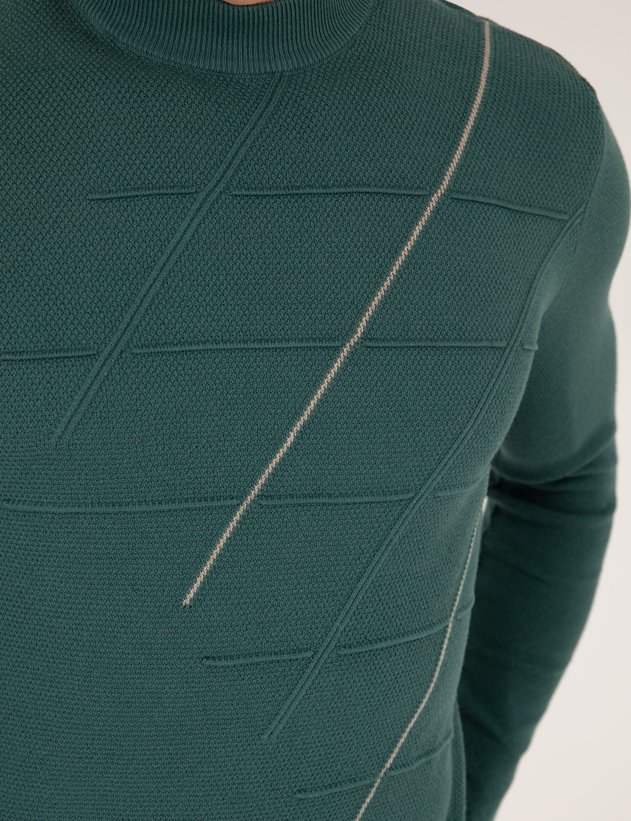 Yeşil Slim Fit Bisiklet Yaka Triko Kazak