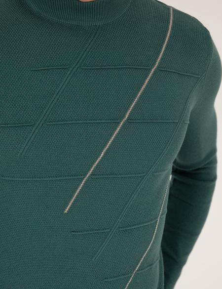 Yeşil Slim Fit Bisiklet Yaka Triko Kazak - 50258800027