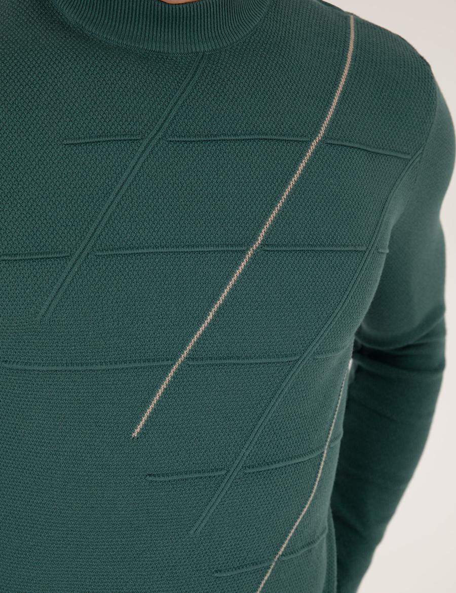 Yeşil Slim Fit Bisiklet Yaka Triko Kazak