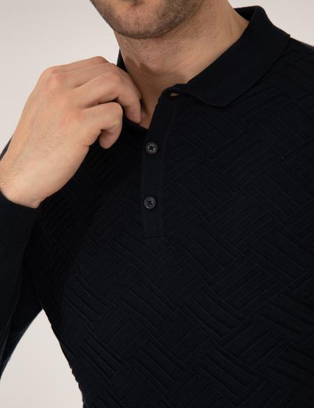 Lacivert Slim Fit Düğmeli Polo Yaka Triko Kazak - 50265441010