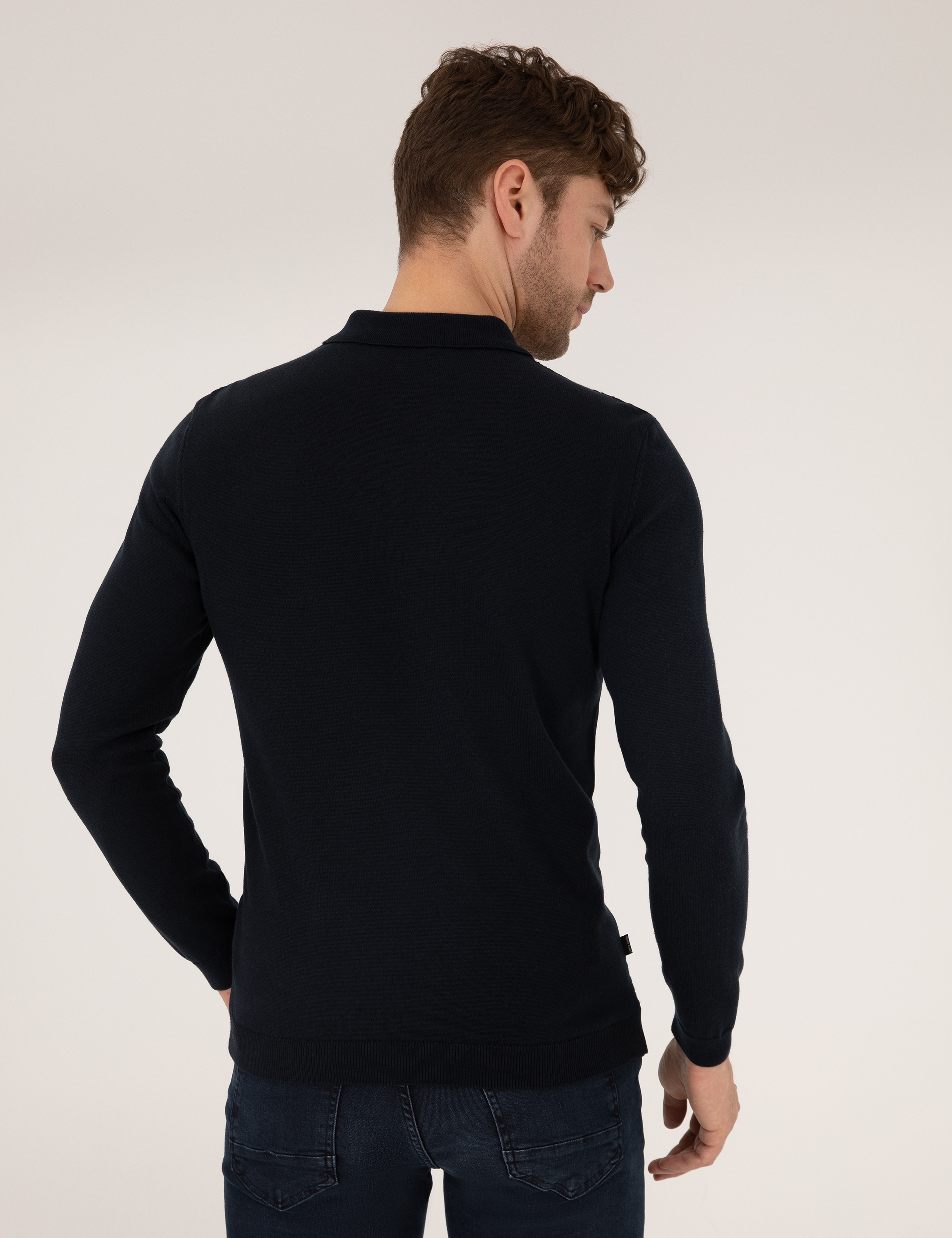 Lacivert Slim Fit Düğmeli Polo Yaka Triko Kazak