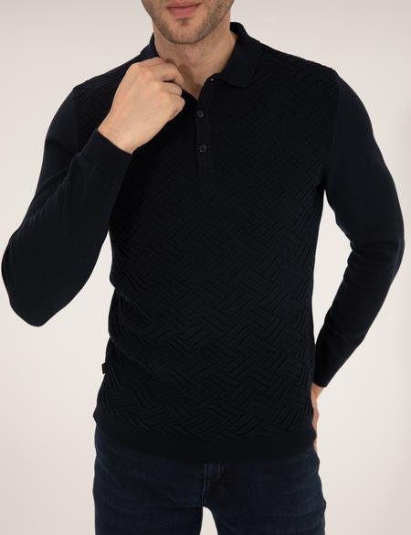 Lacivert Slim Fit Düğmeli Polo Yaka Triko Kazak - 50265441010