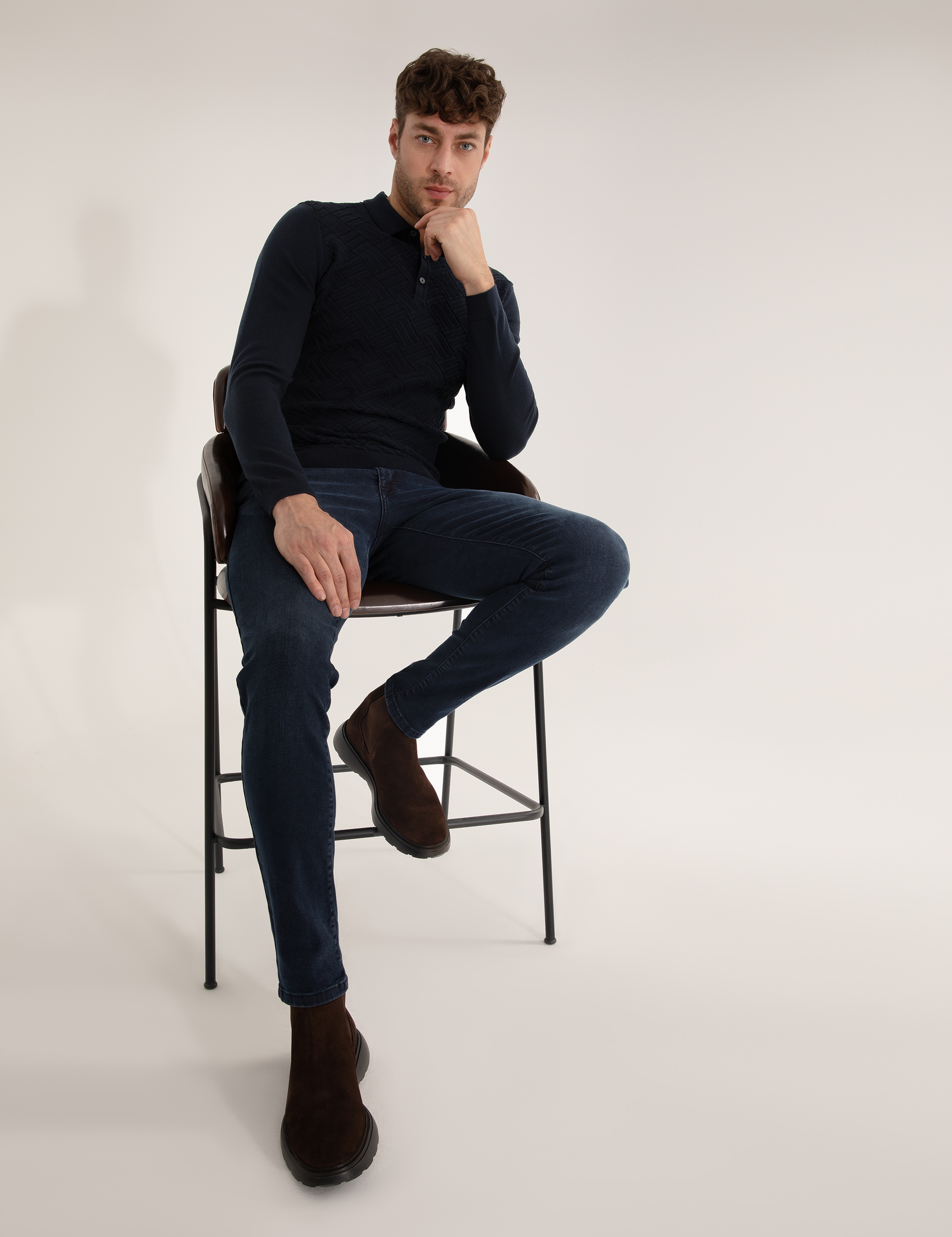 Lacivert Slim Fit Düğmeli Polo Yaka Triko Kazak - Image 4