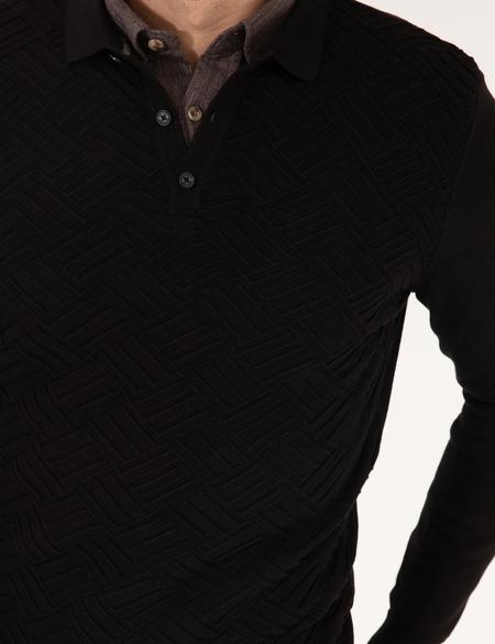 Siyah Slim Fit Polo Yaka Triko Kazak - 50265441013