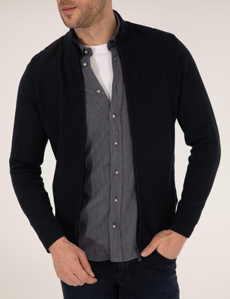 Lacivert Slim Fit Fermuarlı Triko Hırka - 50265903001