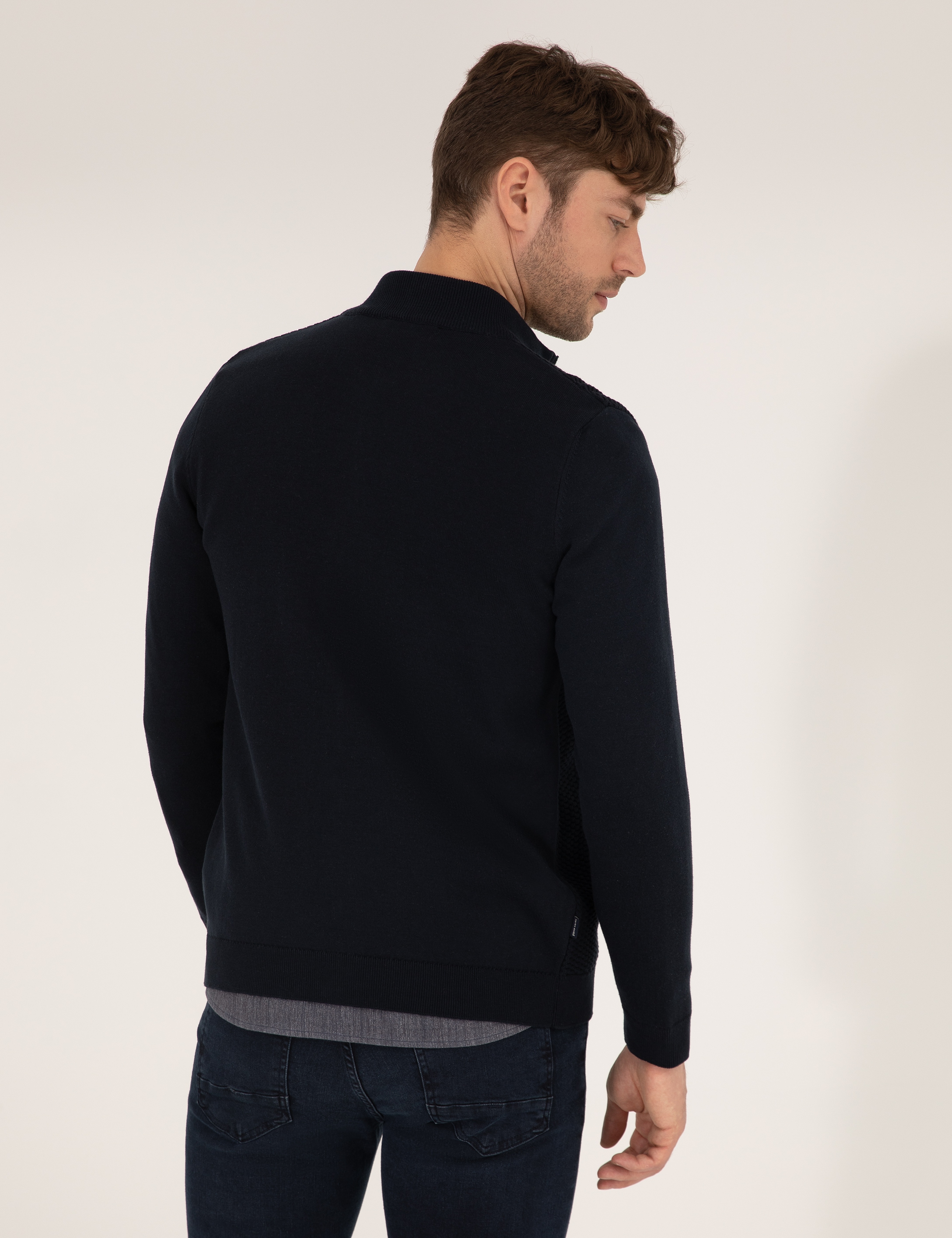 Lacivert Slim Fit Fermuarlı Triko Hırka